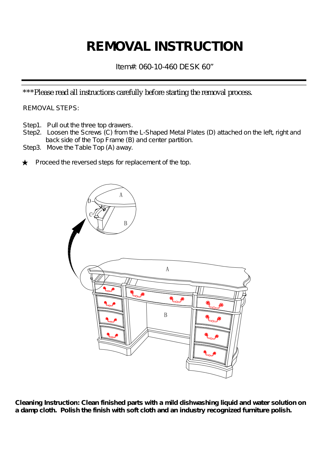 Hooker 060-10-460 REMOVAL INSTRUCTION