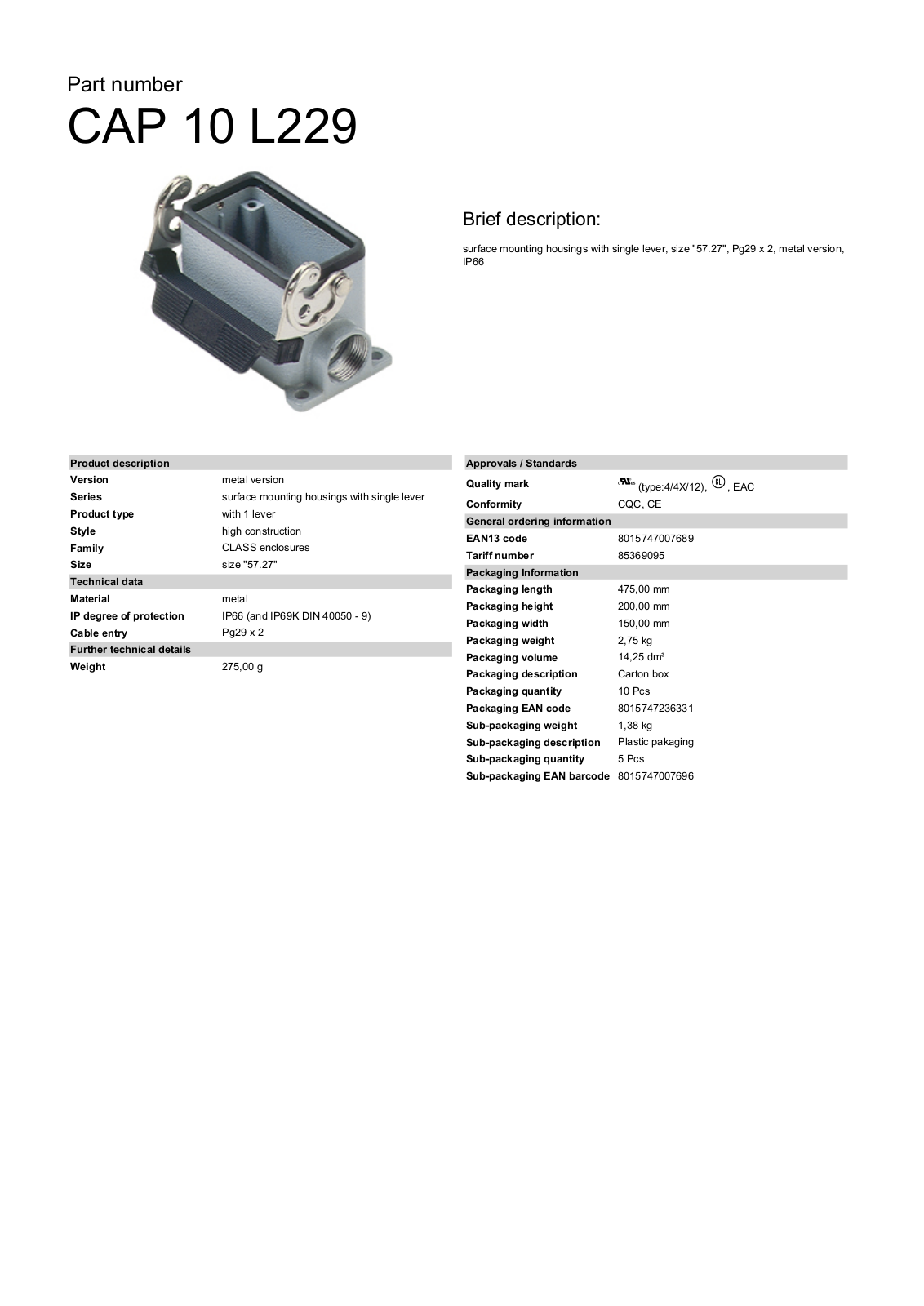 Datasheet CAP-10L229 Datasheet (ILME) - ManualMachine.com