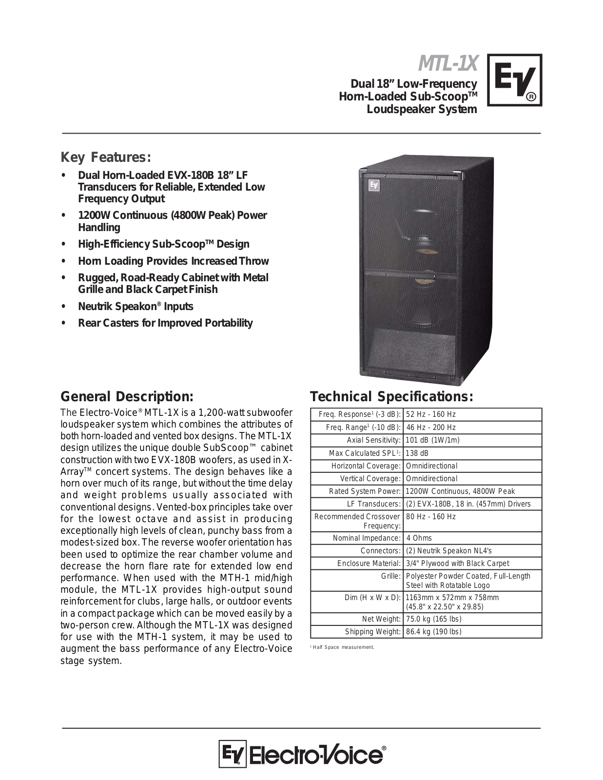 Electro-Voice MTL-1X EDS User Manual