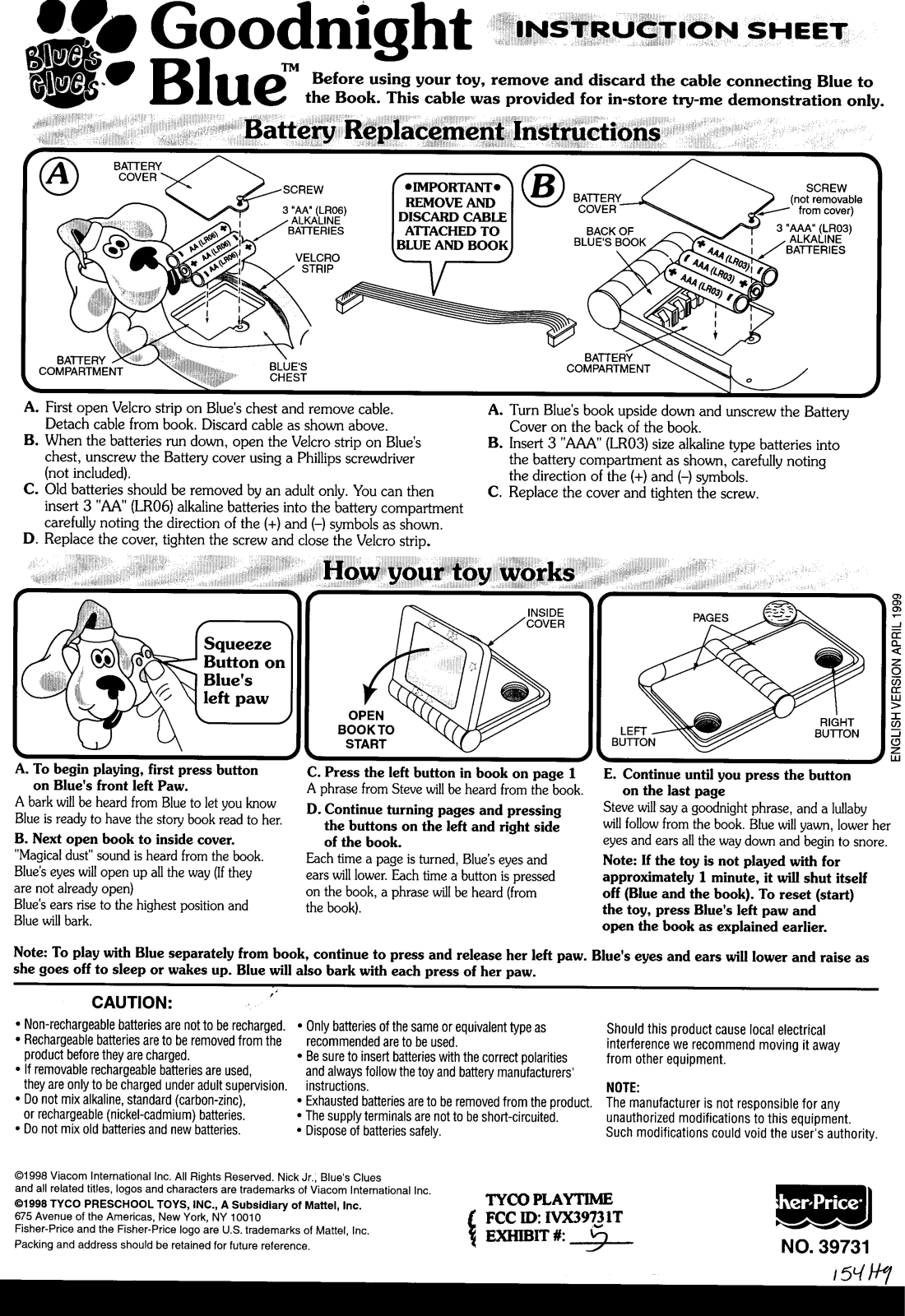 Fisher Price 39731T INSTRUCTION MANUAL