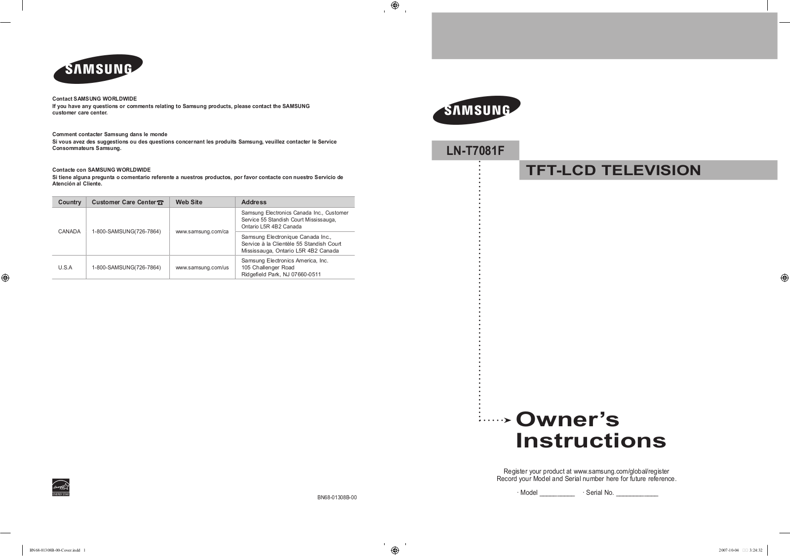 Samsung LNT7081FX-XAA User Manual