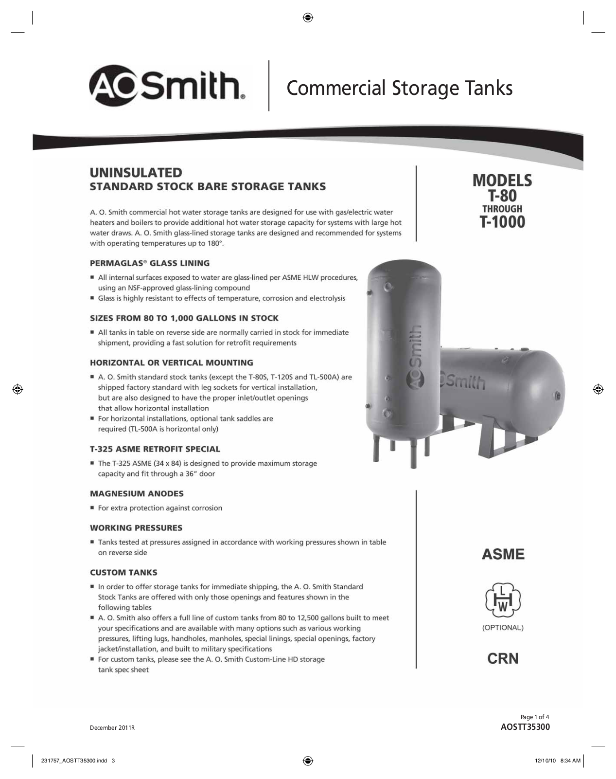 A. O. Smith T-1000 User Manual