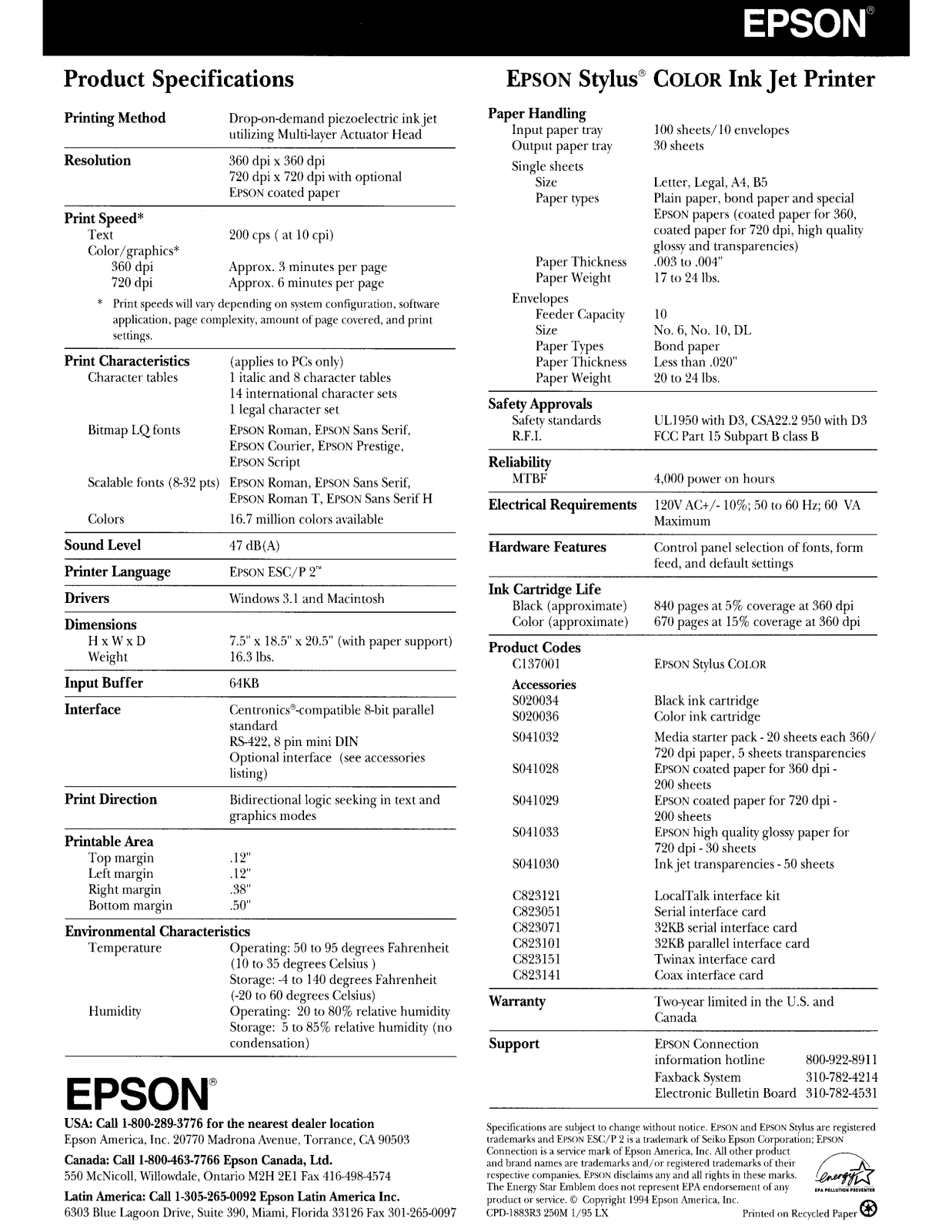 Epson Stylus Color Product Brochure