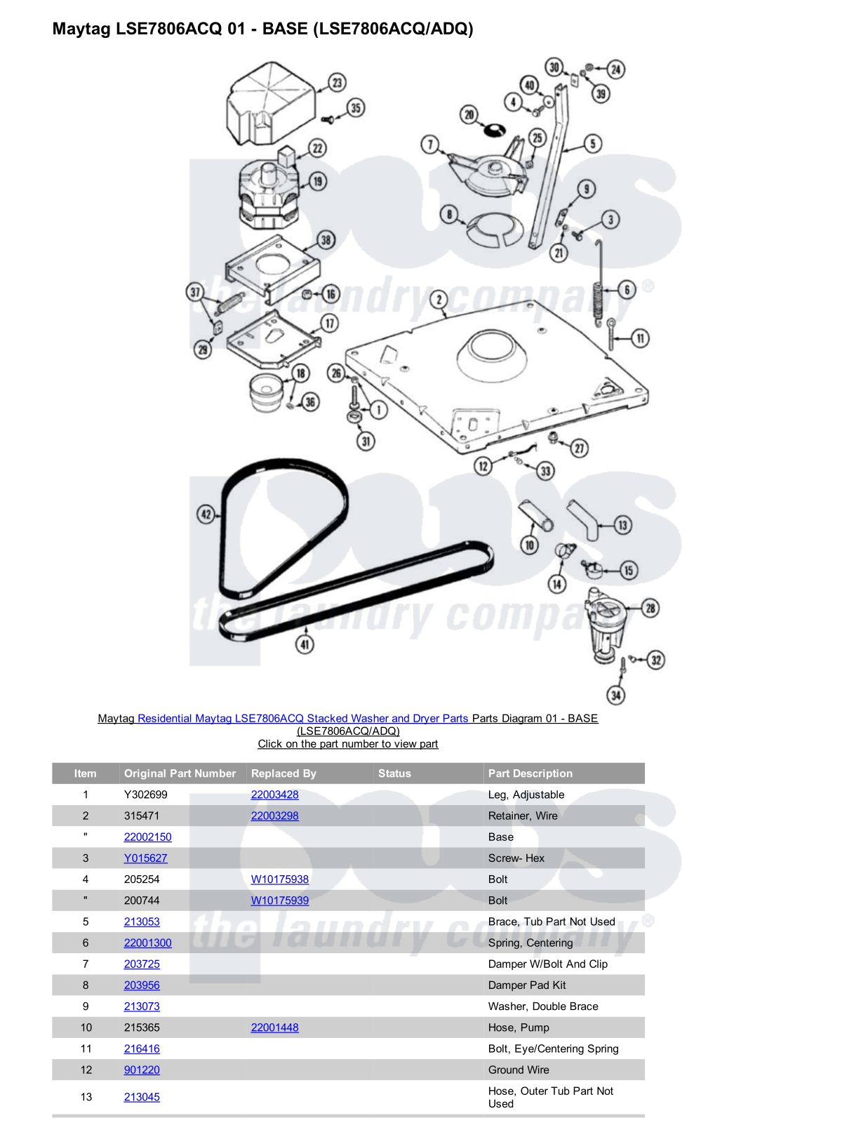 Maytag LSE7806ACQ Stacked and Parts Diagram