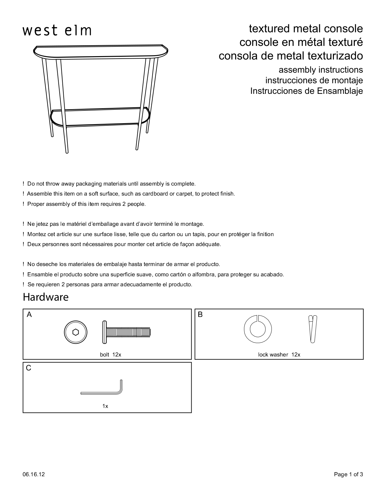 West Elm Textured Metal Console Assembly Instruction