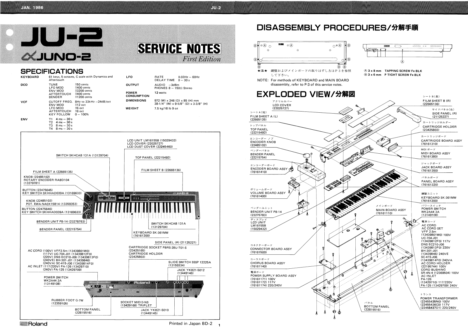 Roland Alpha Juno 2 Service Notes