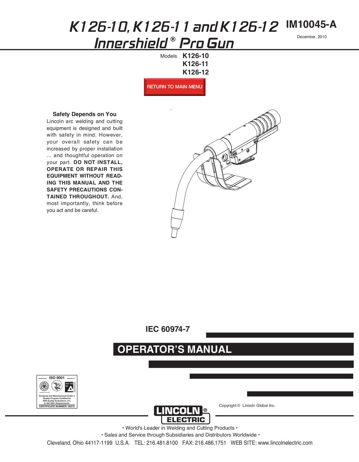 Lincoln Electric K126-10, K126-12, K126-11 User Manual