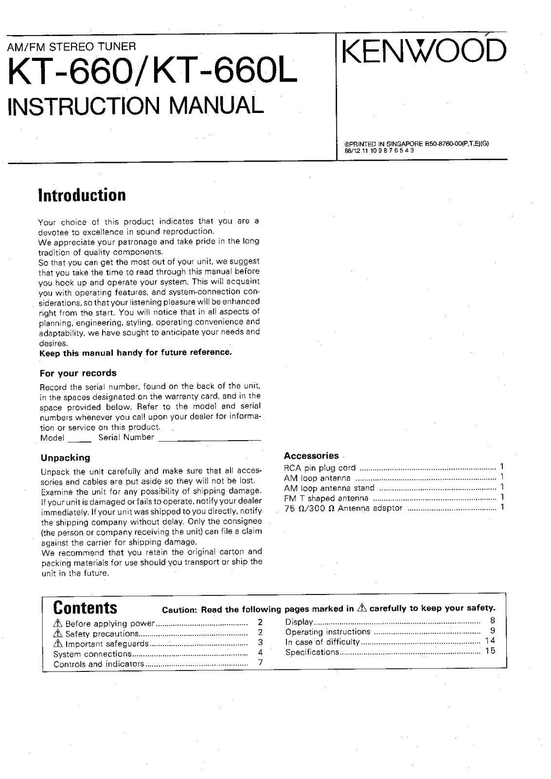 Kenwood KT-660-L Owners manual