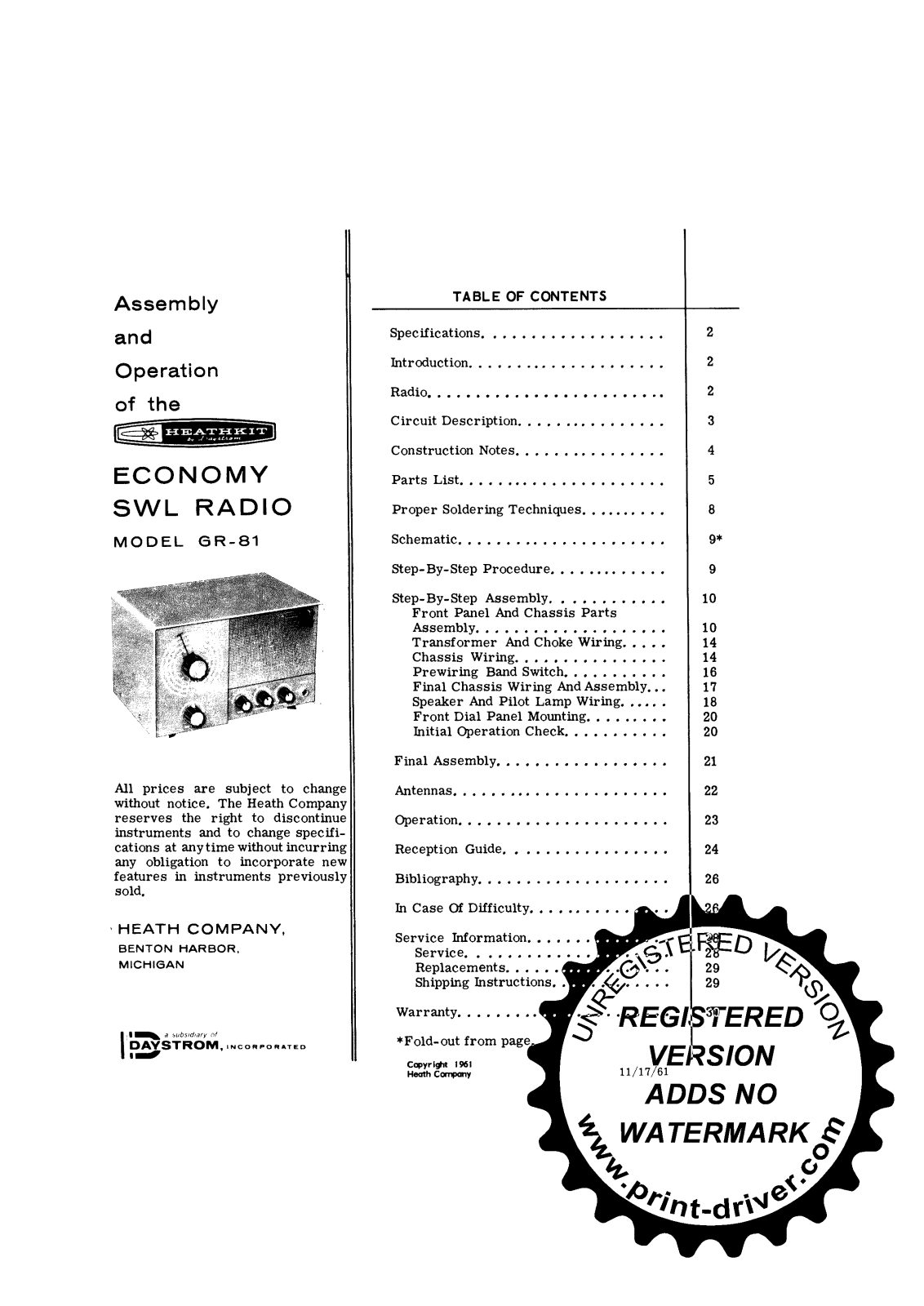 Heath Company GR-81 Service manual