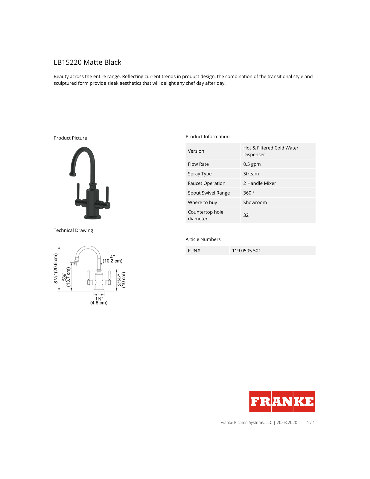 Franke LB15220 Factsheet