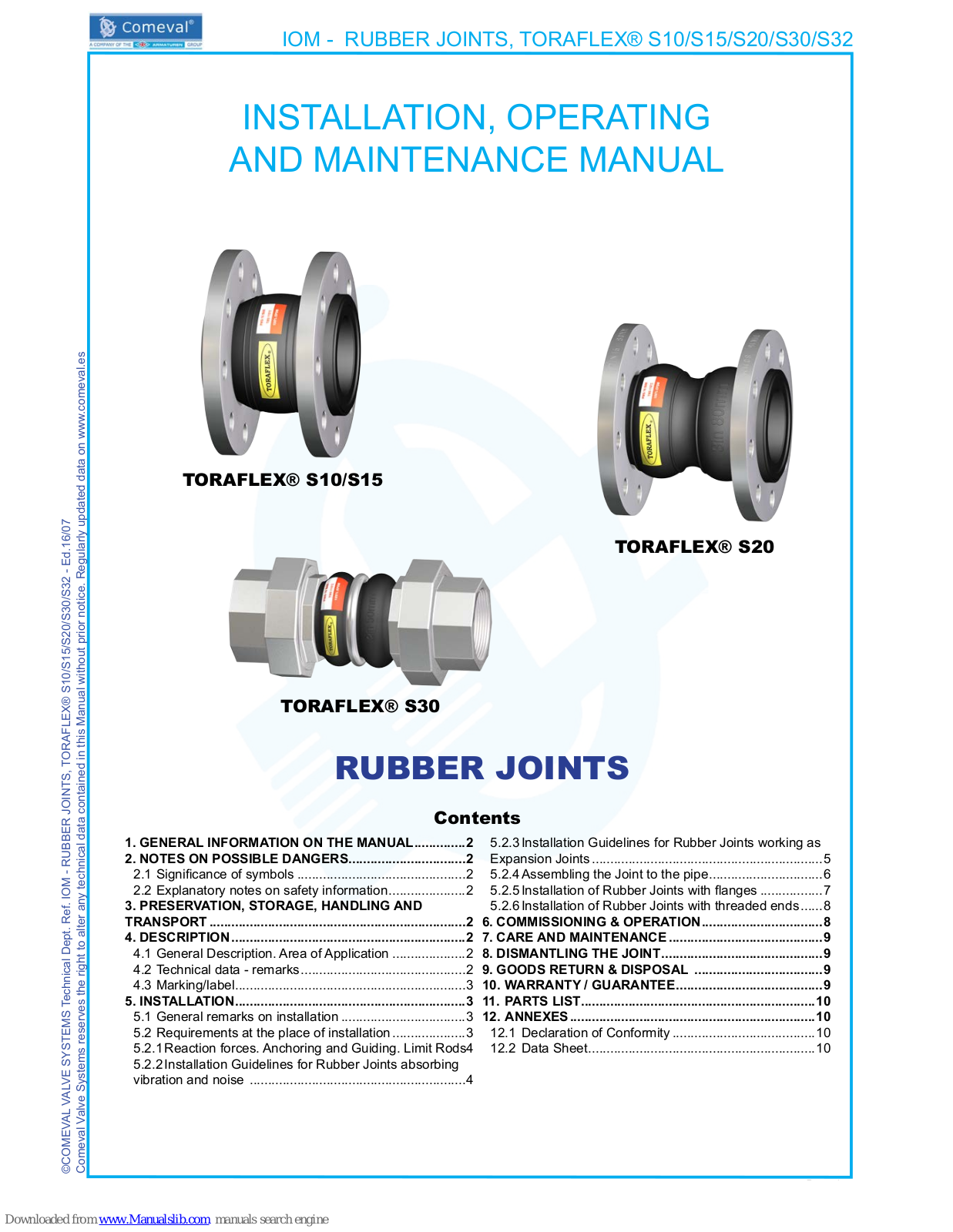 Comeval TORAFLEX S10, TORAFLEX S15, TORAFLEX S20, TORAFLEX S30 Installation, Operating And Maintenance Manual - ManualMachine.com