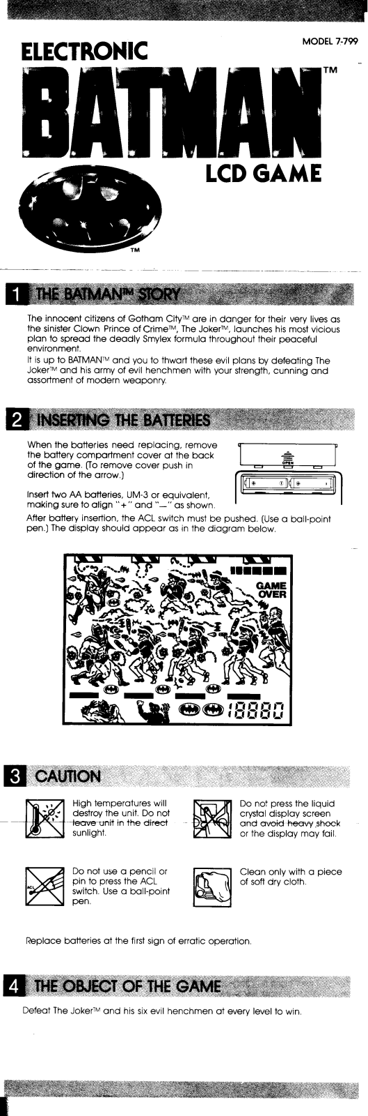 HASBRO Batman Electronic LCD Game User Manual