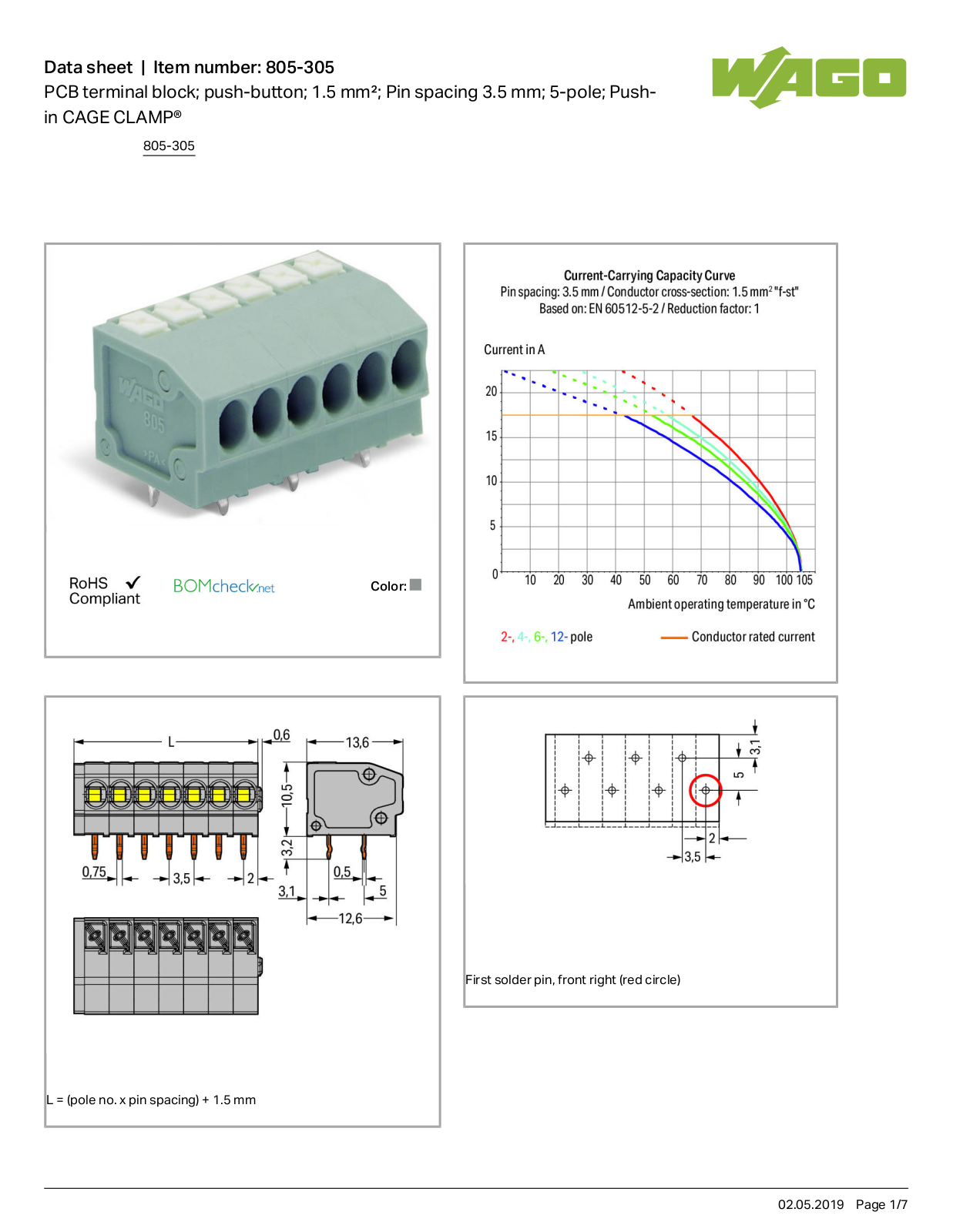 Wago 805-305 Data Sheet