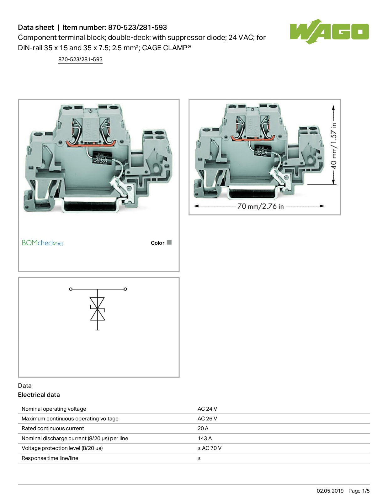 Wago 870-523/281-593 Data Sheet