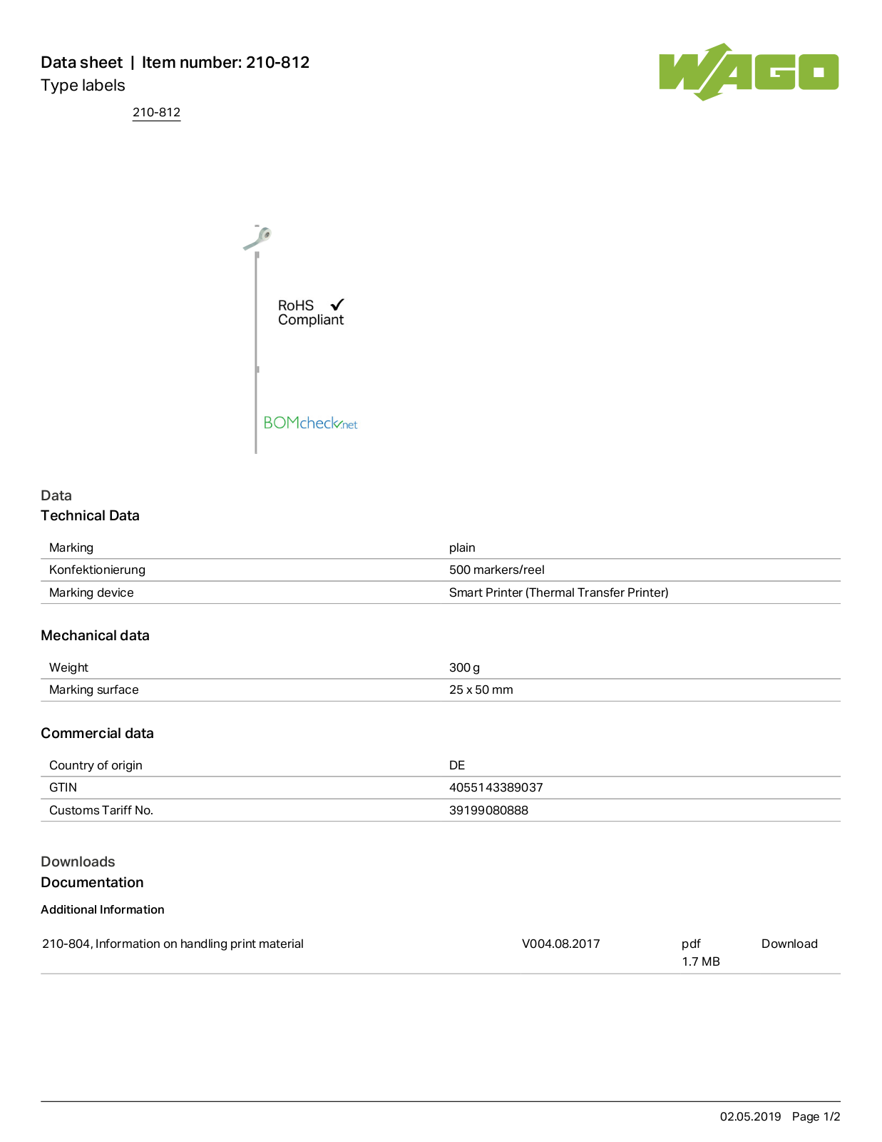 Wago 210-812 Data Sheet