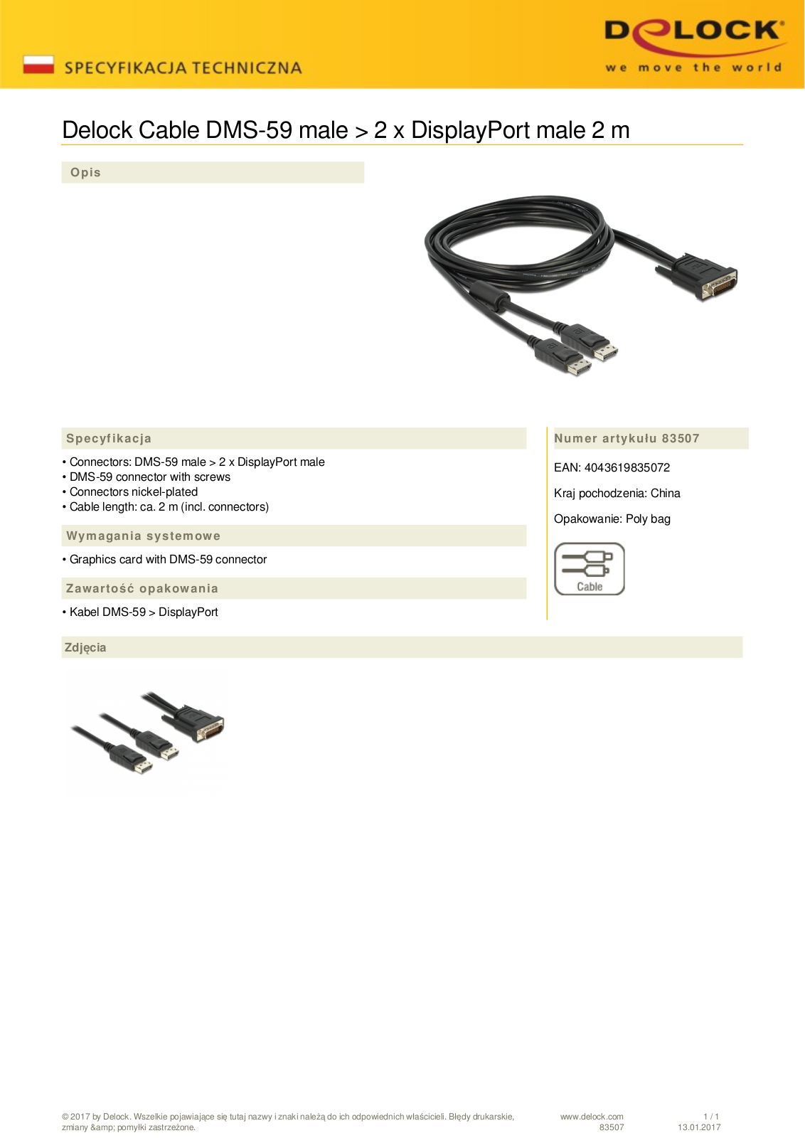 DeLOCK DMS-59 connectors on 2x DisplayPort cable 2m User Manual