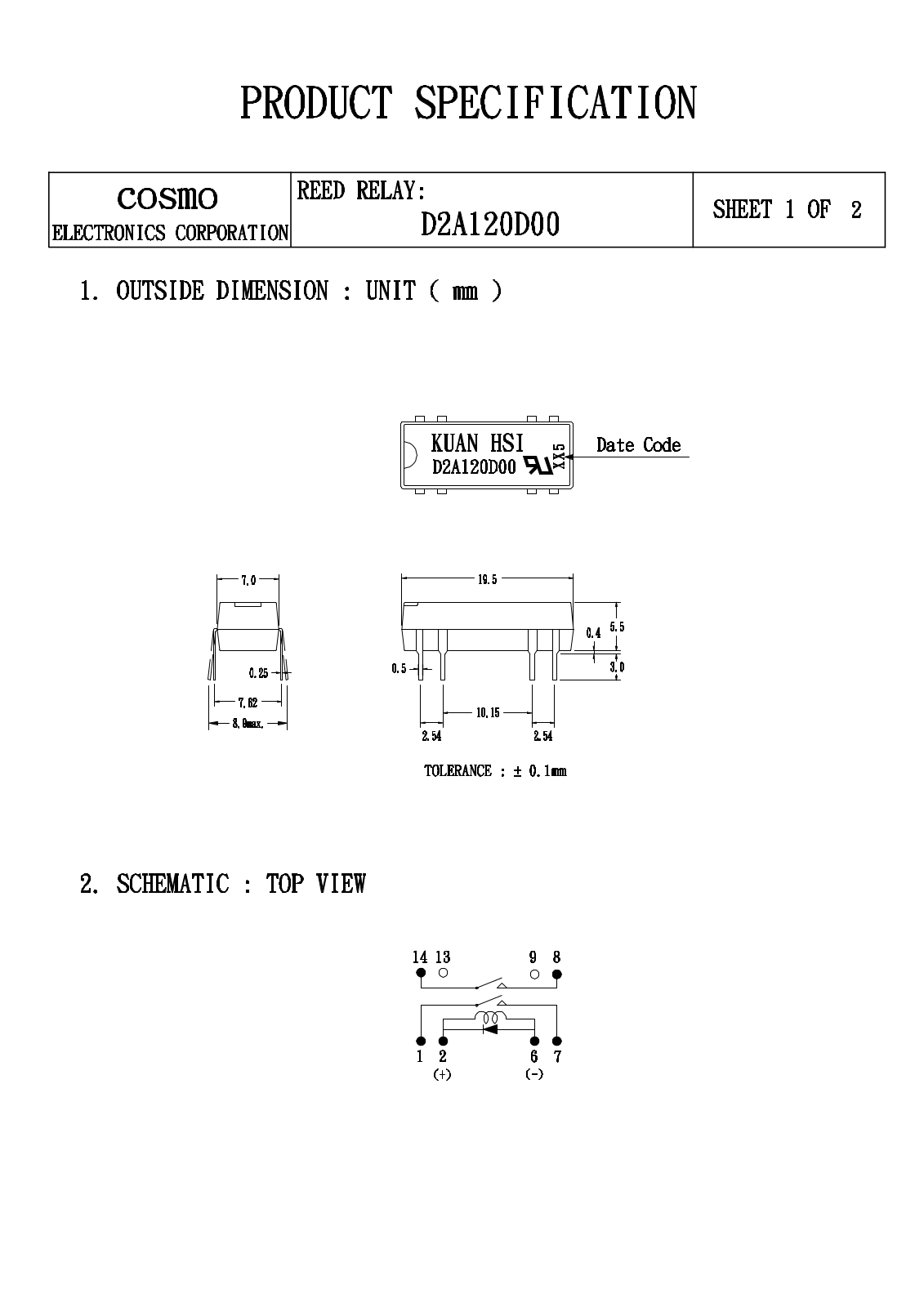 COSMO D2A120D00, D2A120000 Datasheet