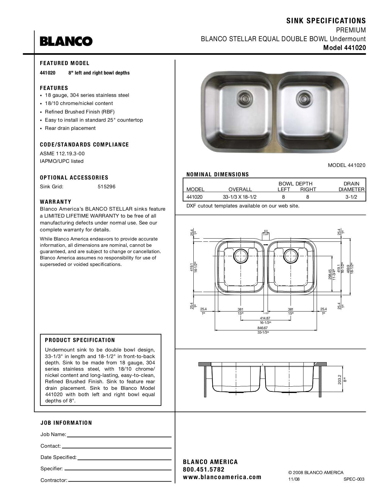 Blanco 441020 User Manual