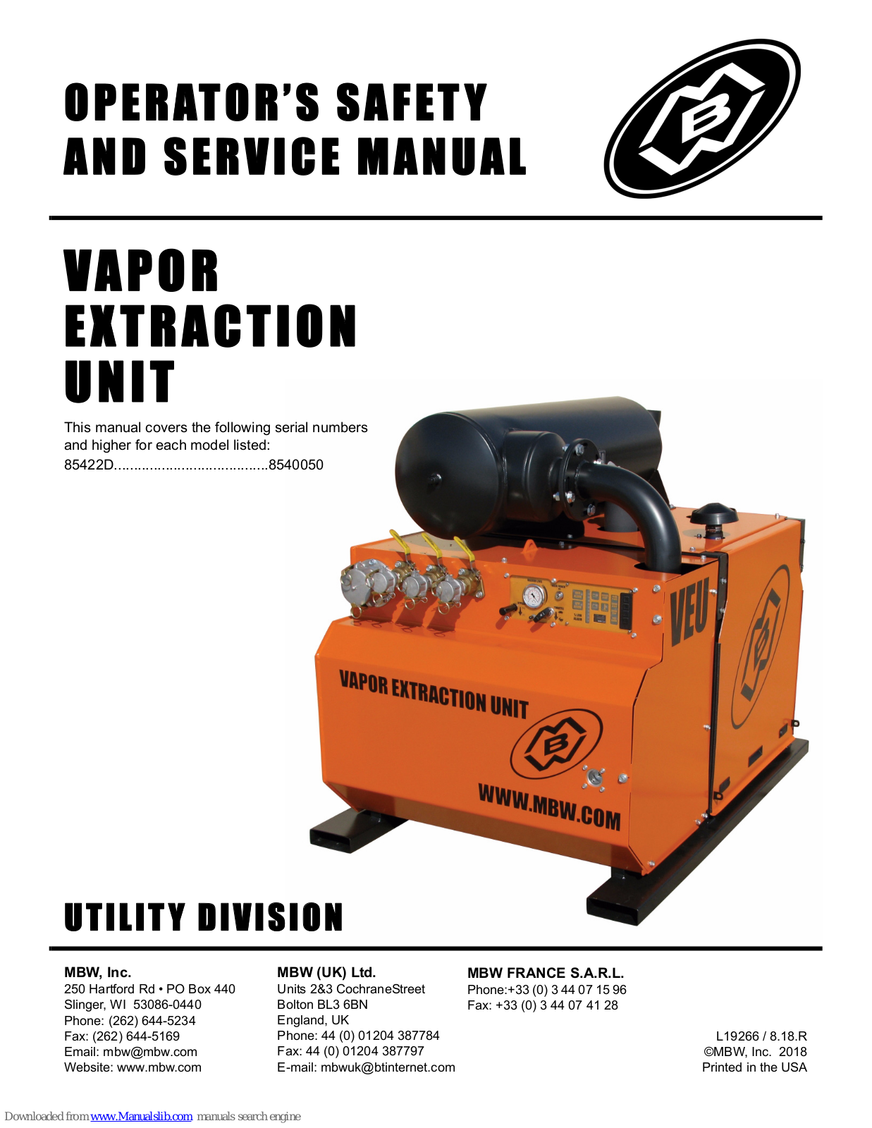 MBW VAPOR EXTRACTION UNIT Service Manual