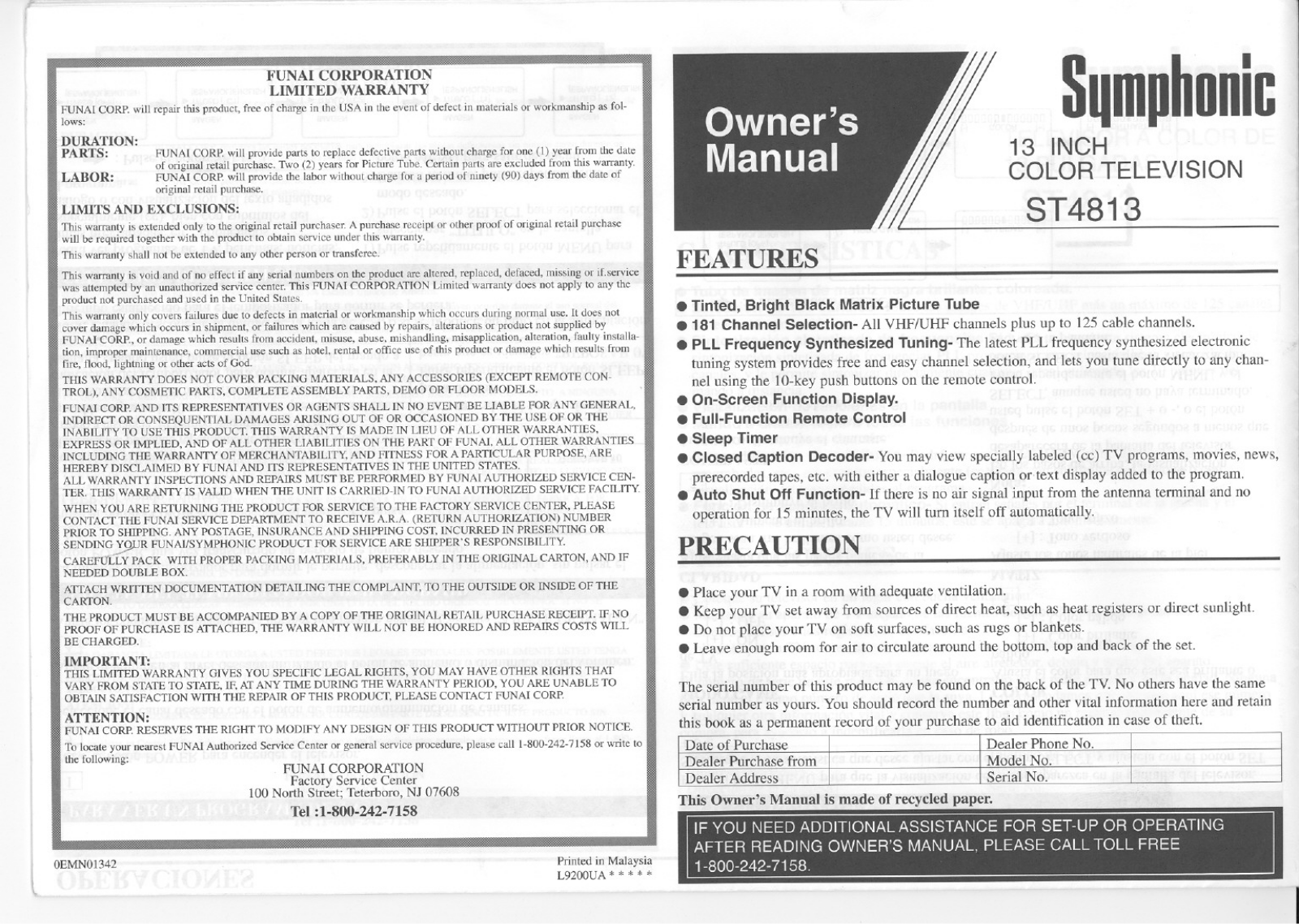 FUNAI ST4813, ST4813 User Manual