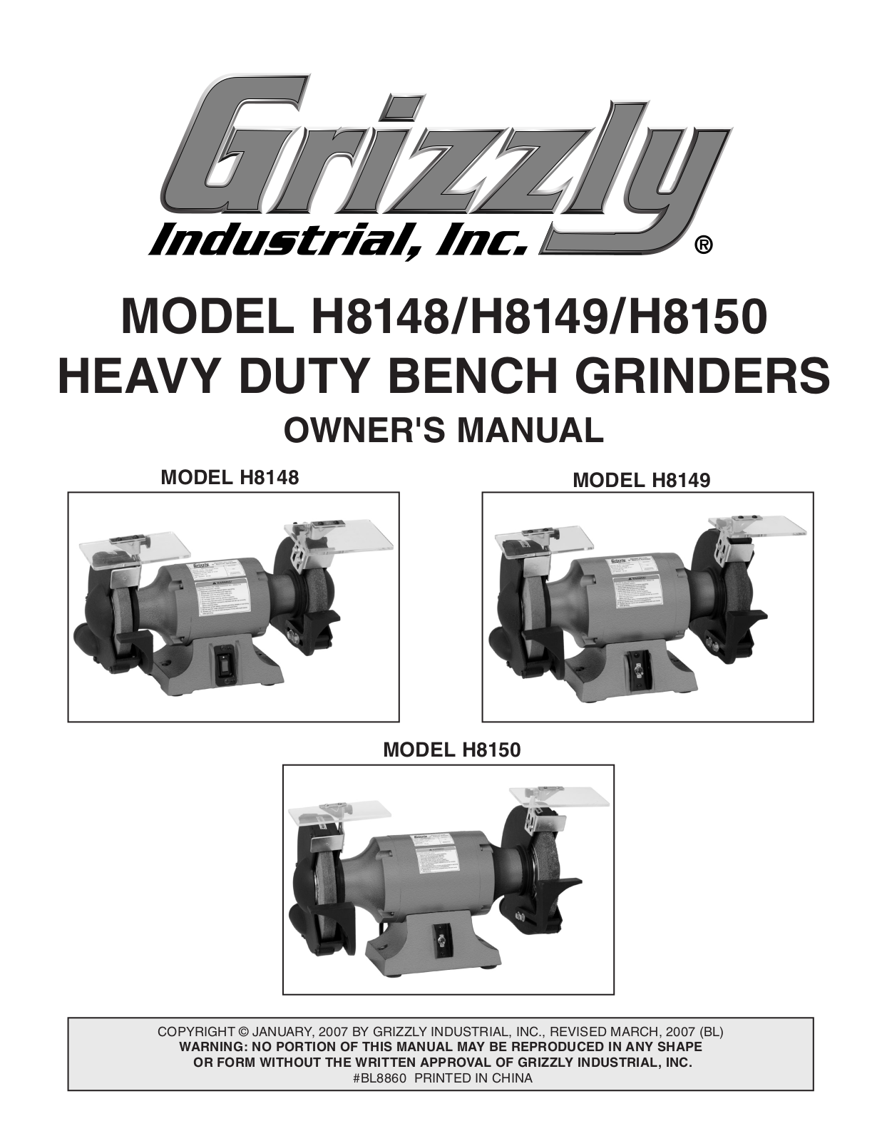 Grizzly H8149, H8150, H8148 User Manual