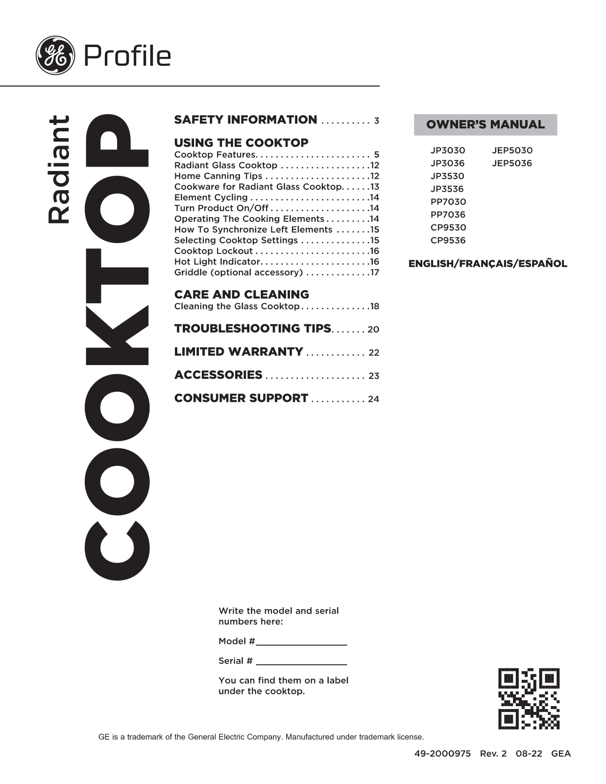 GE APPLIANCES JEP5030DTBB User guide - ManualMachine.com