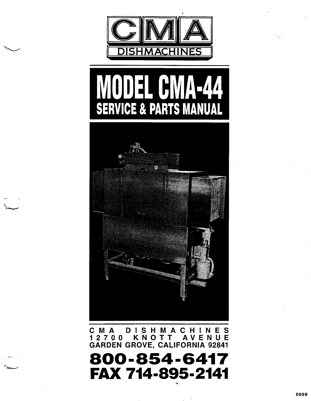 CMA Dish Machines CMA-44 Service Manual