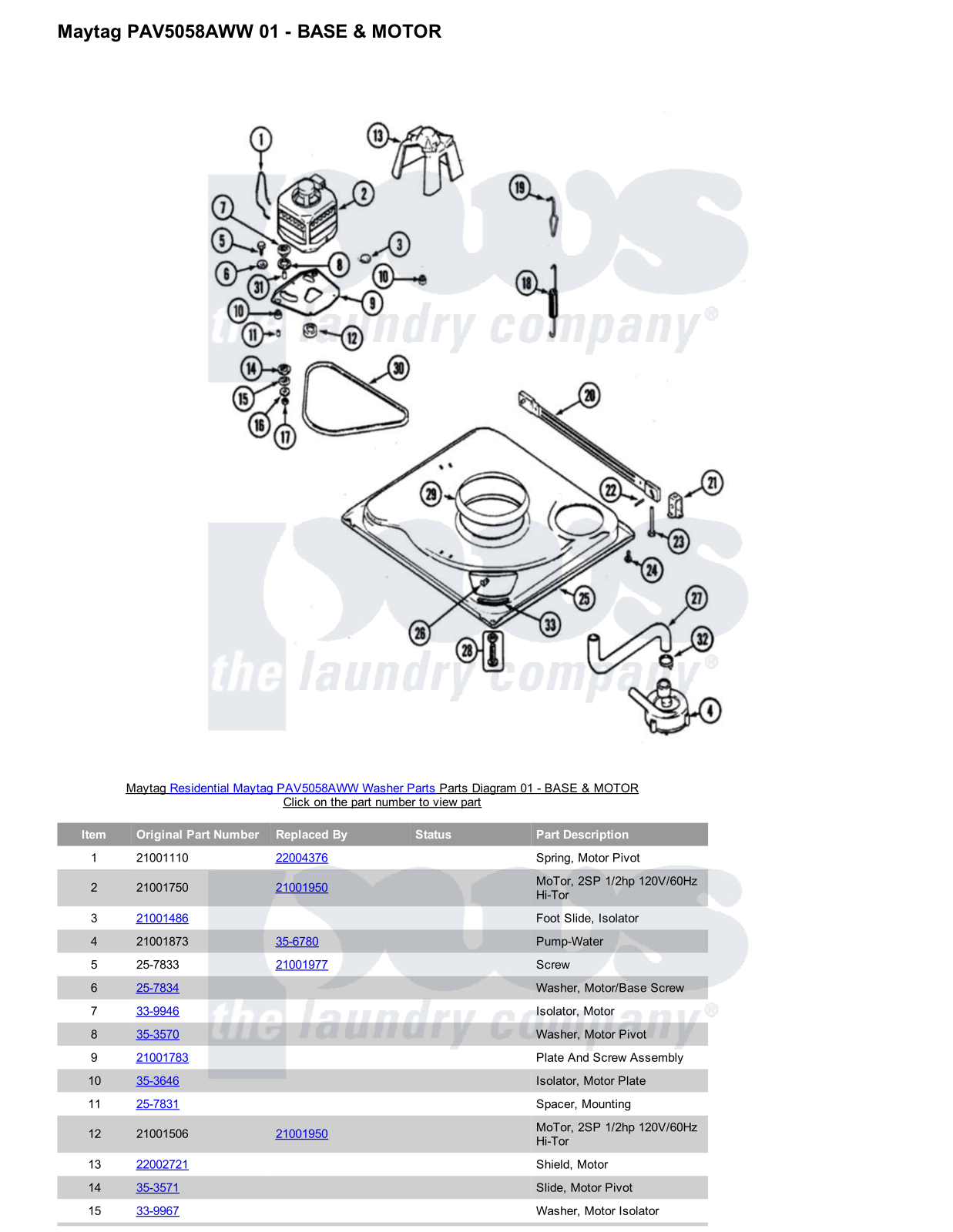 Maytag PAV5058AWW Parts Diagram