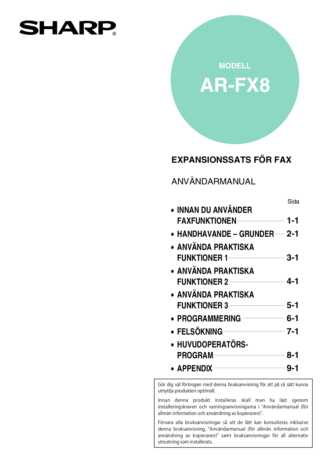 Sharp AR-FX8 User Manual