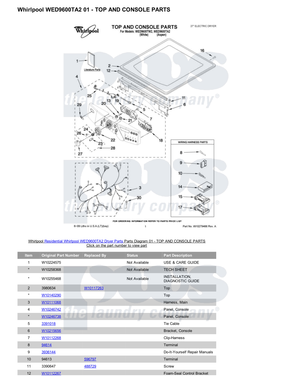 Whirlpool WED9600TA2 Parts Diagram