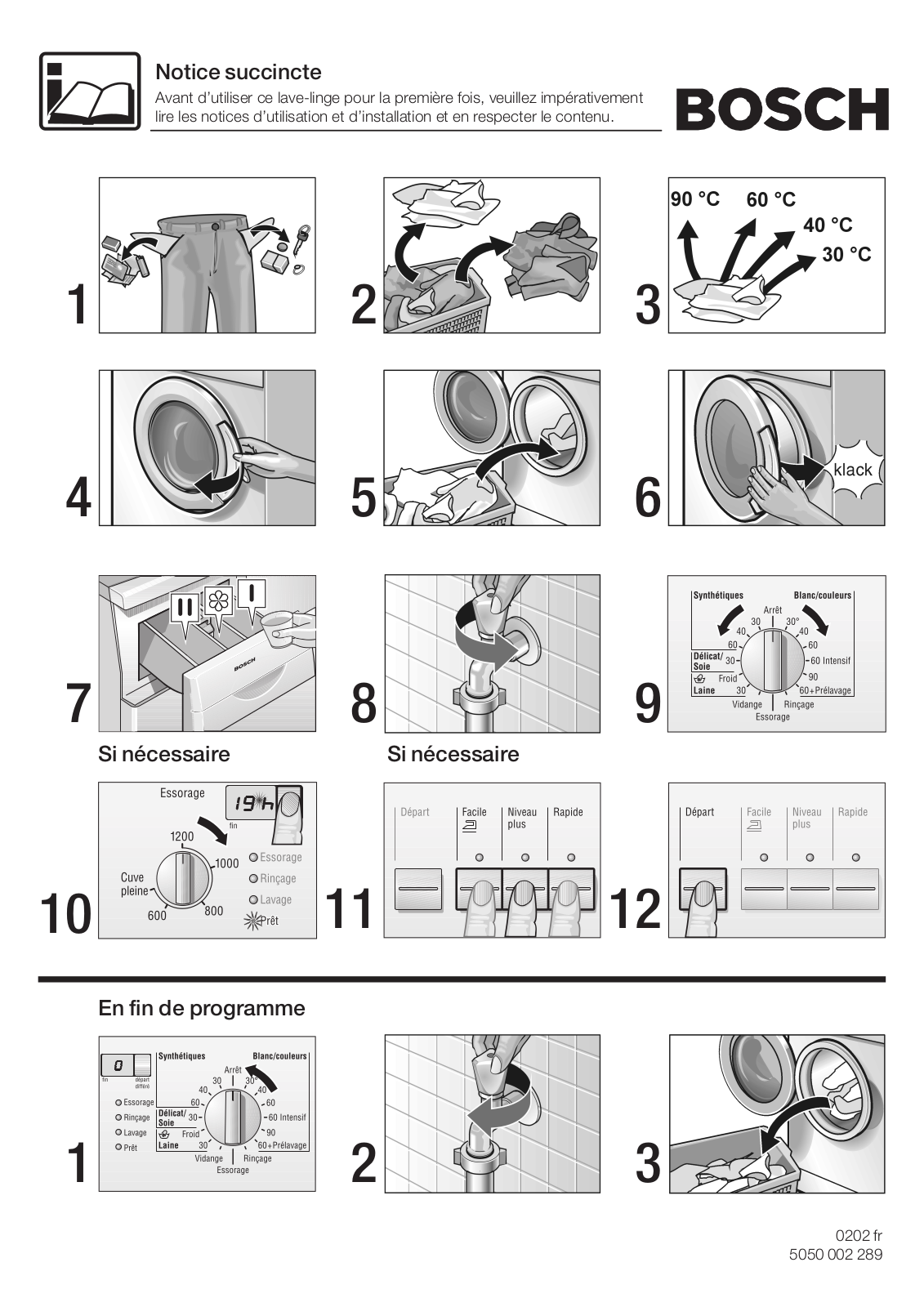 Bosch WFO2060FE, WFO2460FR Programs list