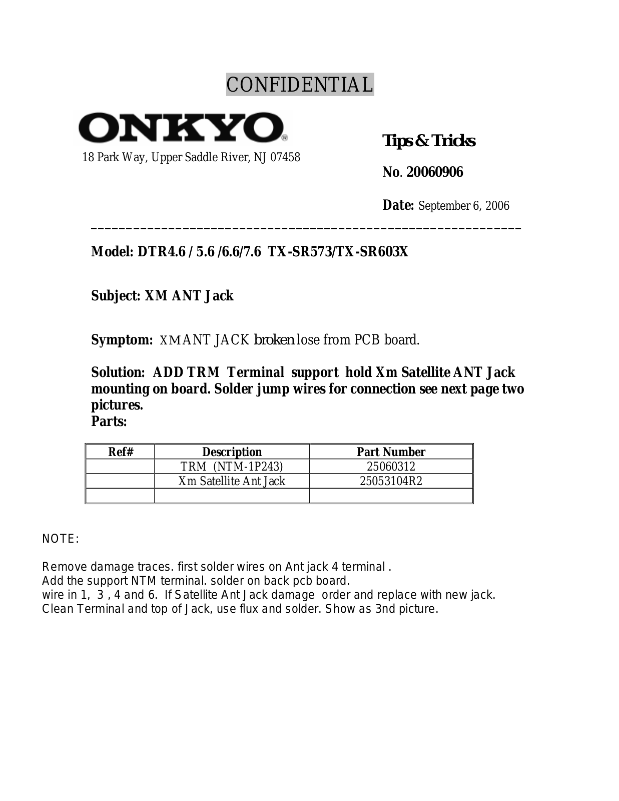 Onkyo TXRS-703-3, DTR-4.6 Service Information