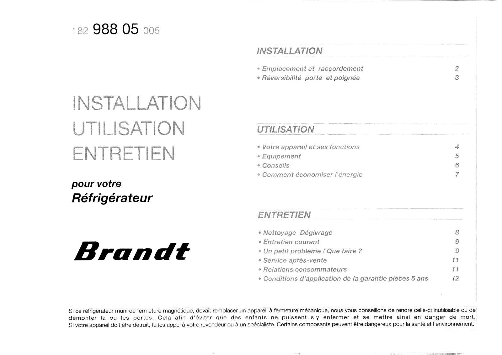 BRANDT SG29AWF, SG31A, SG25AWL, SD25AMH, SD25AWH User Manual