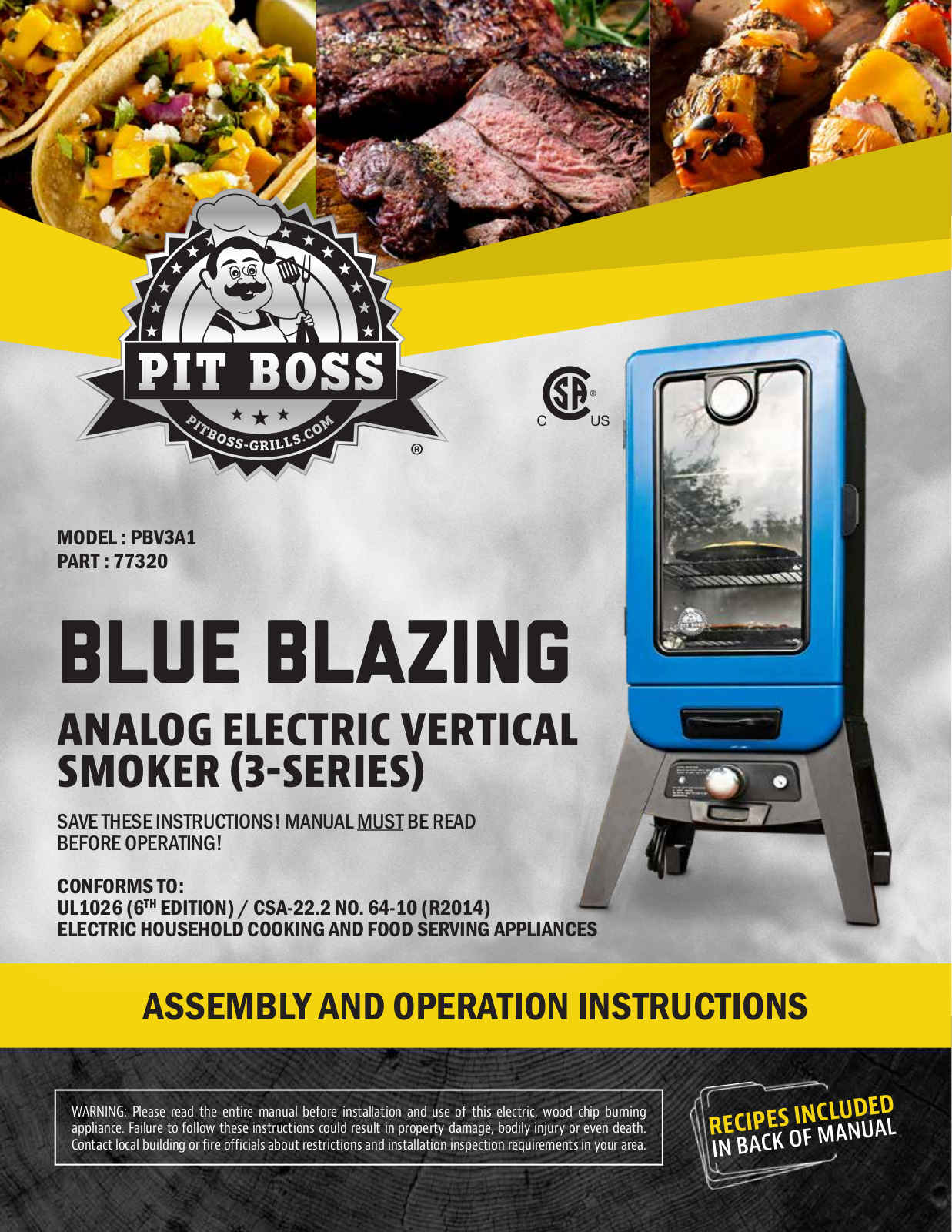 Pit boss PBV3A1 User Manual