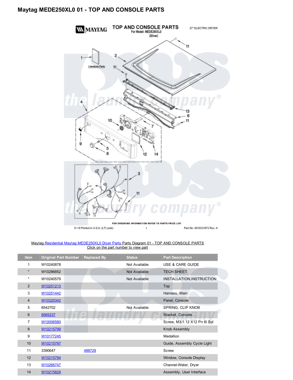 Maytag MEDE250XL0 Parts Diagram