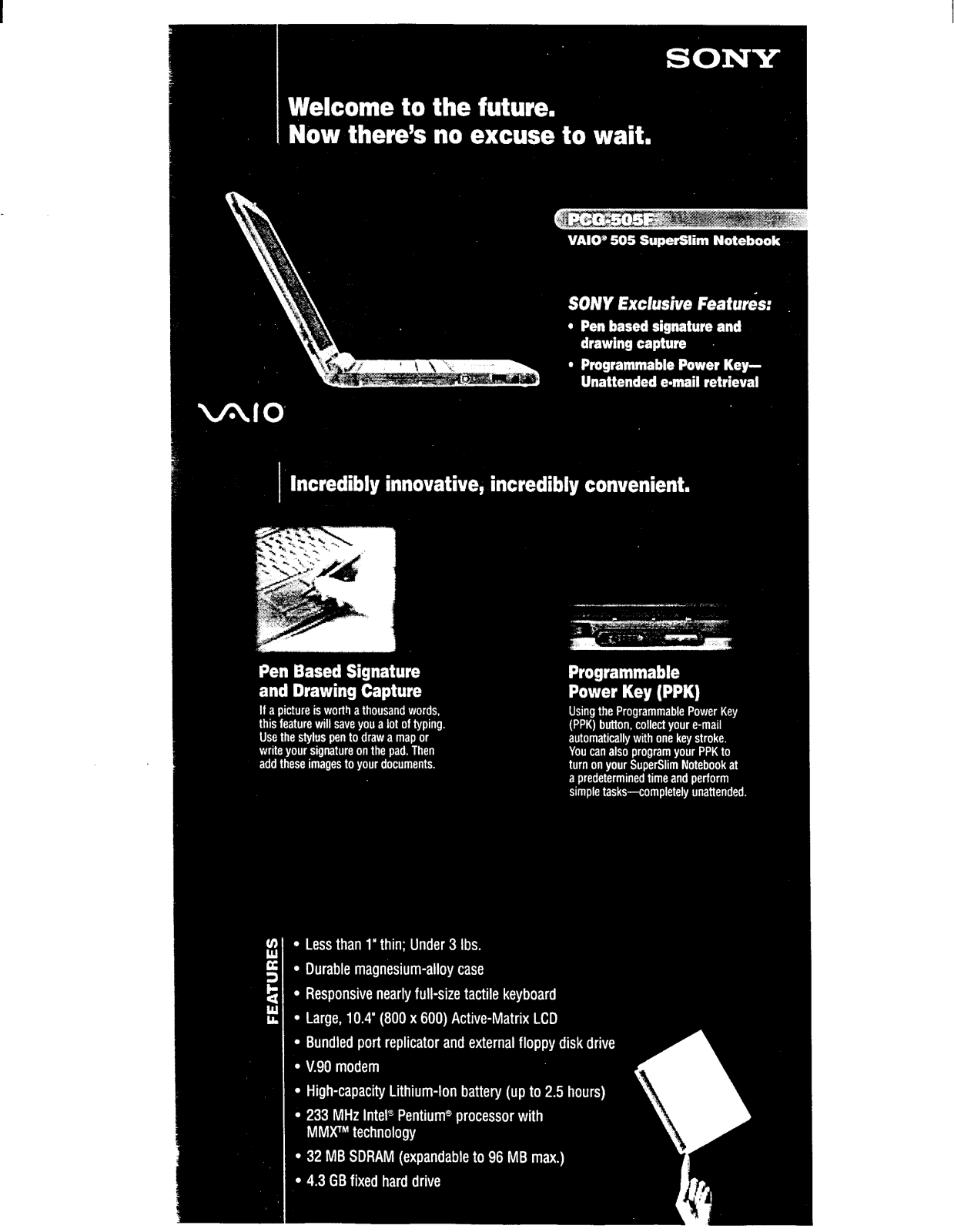 Sony PCG-505F Marketing Specifications