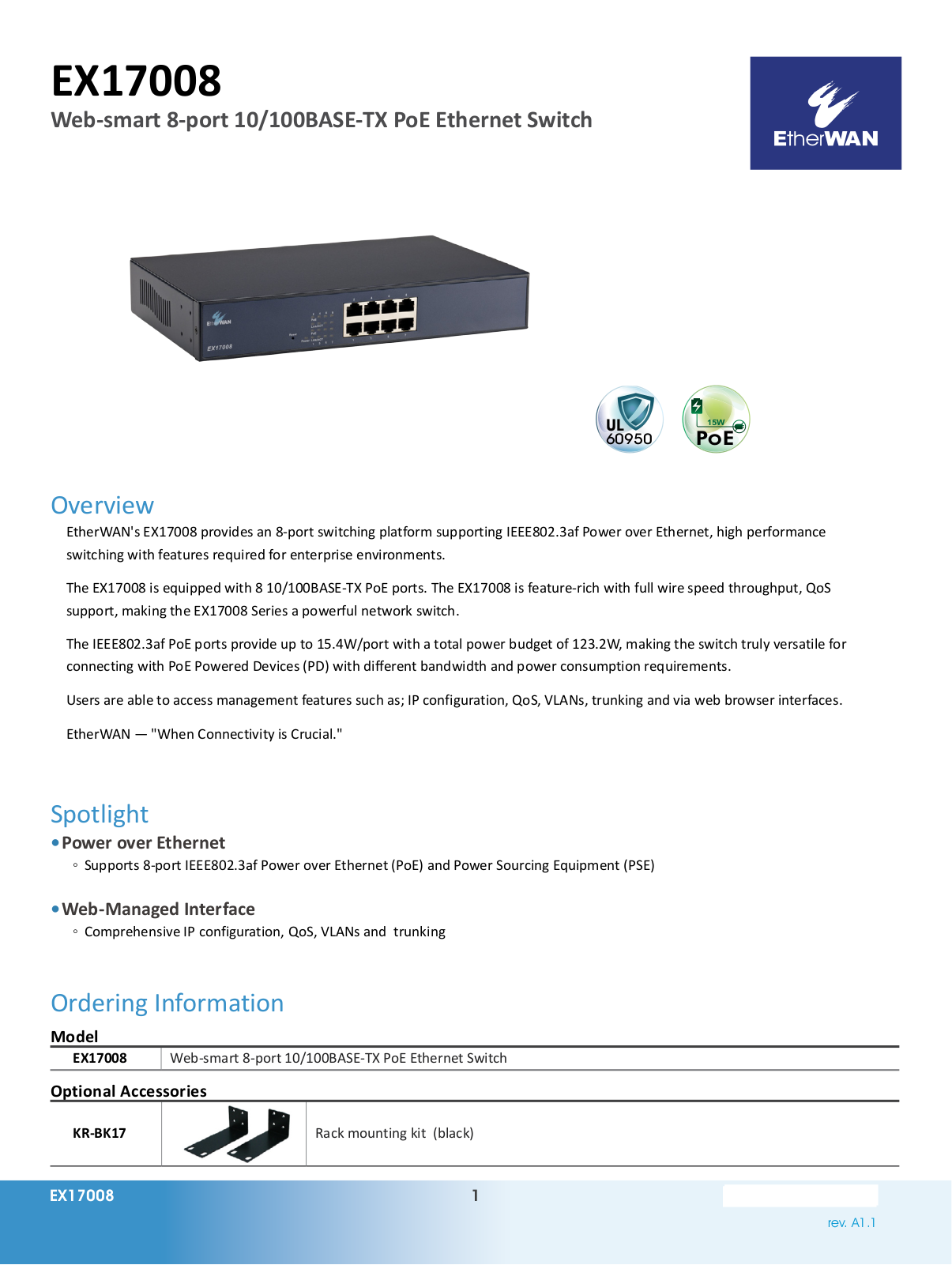 EtherWan EX17008 Data Sheet