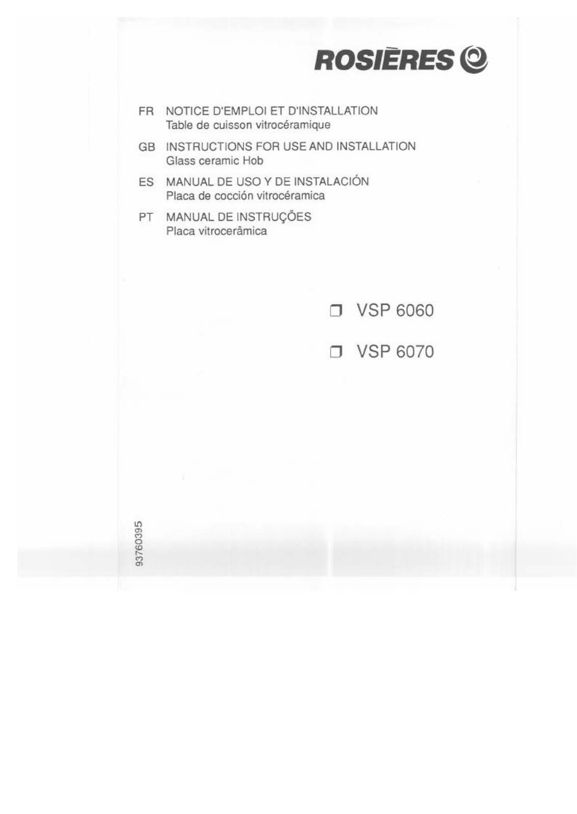 Rosieres VSP 6070, VSP 6060 User Manual