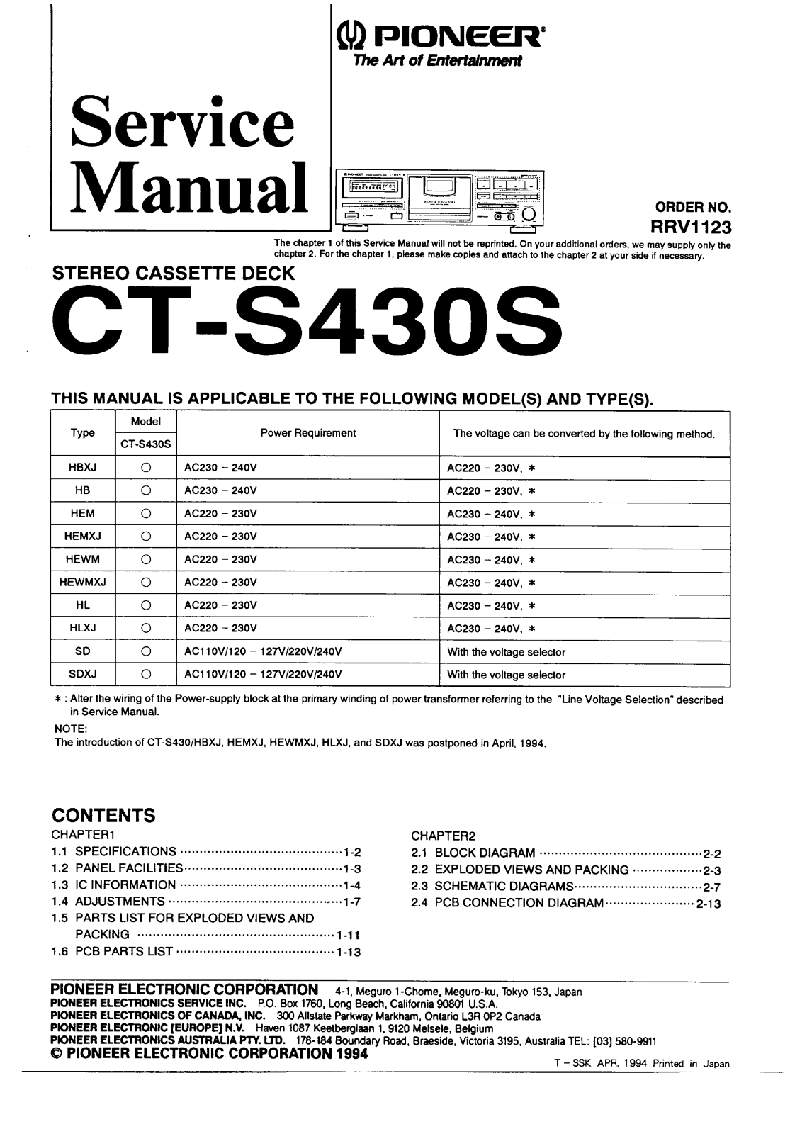 Pioneer CTS-430 Service manual