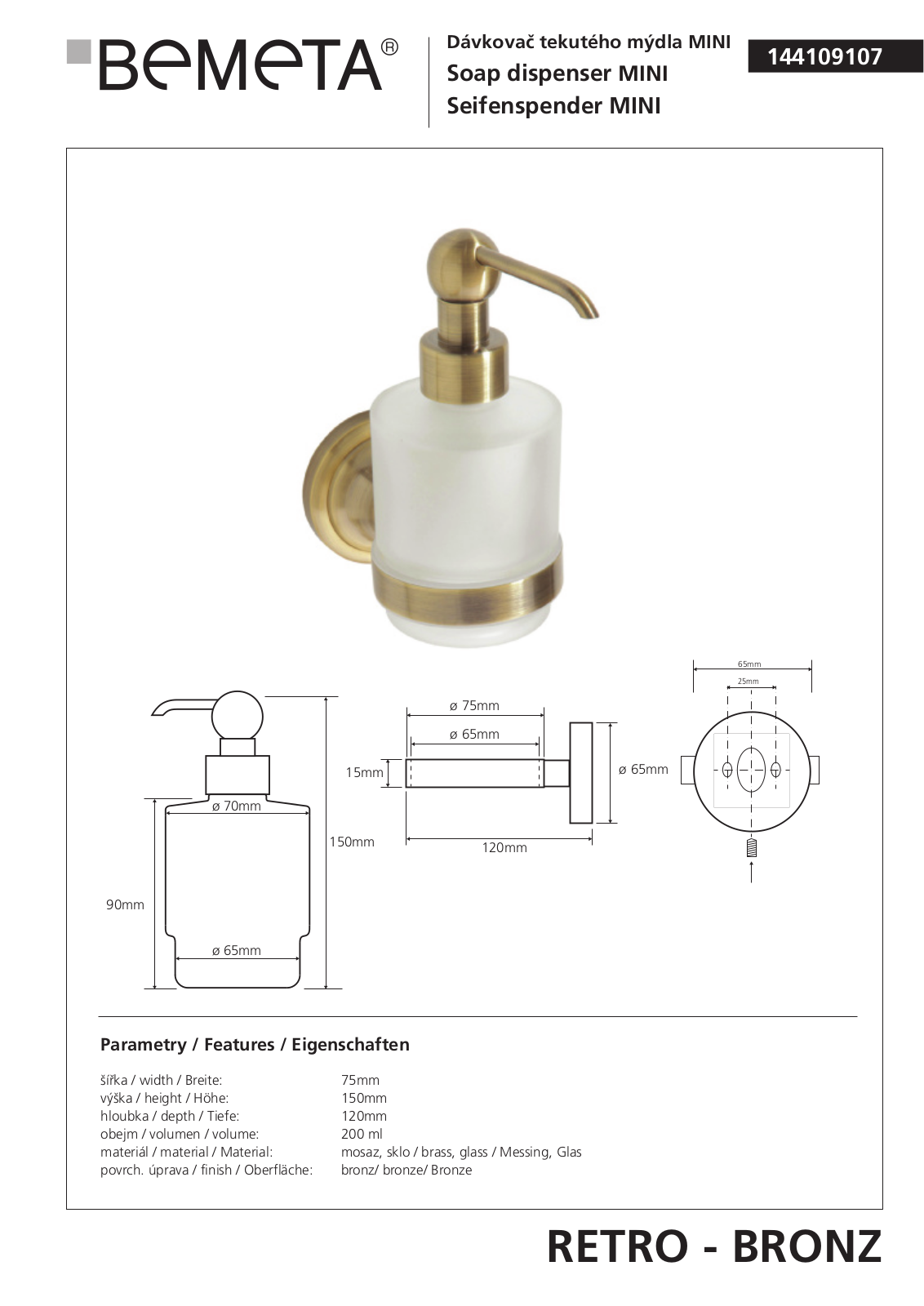 Bemeta RETRO - BRONZ 144109107 User guide