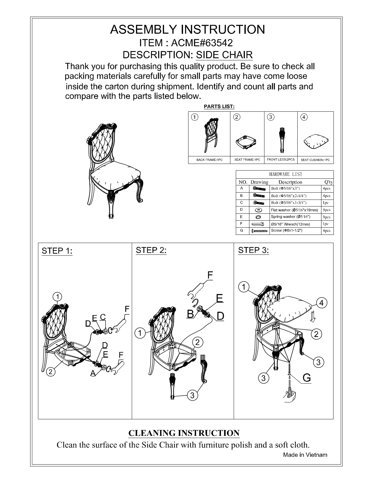 Acme Furniture 63543, 63542 Assembly Guide