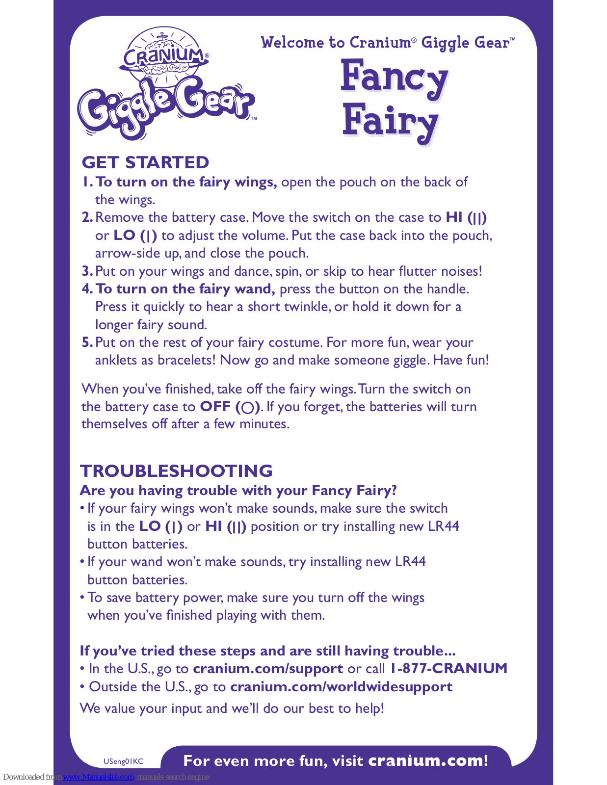 Cranium Fancy Fairy, Magical Unicorn, Roaring Dinosaur, Giggle Gear Fancy Fairy Instructions Manual