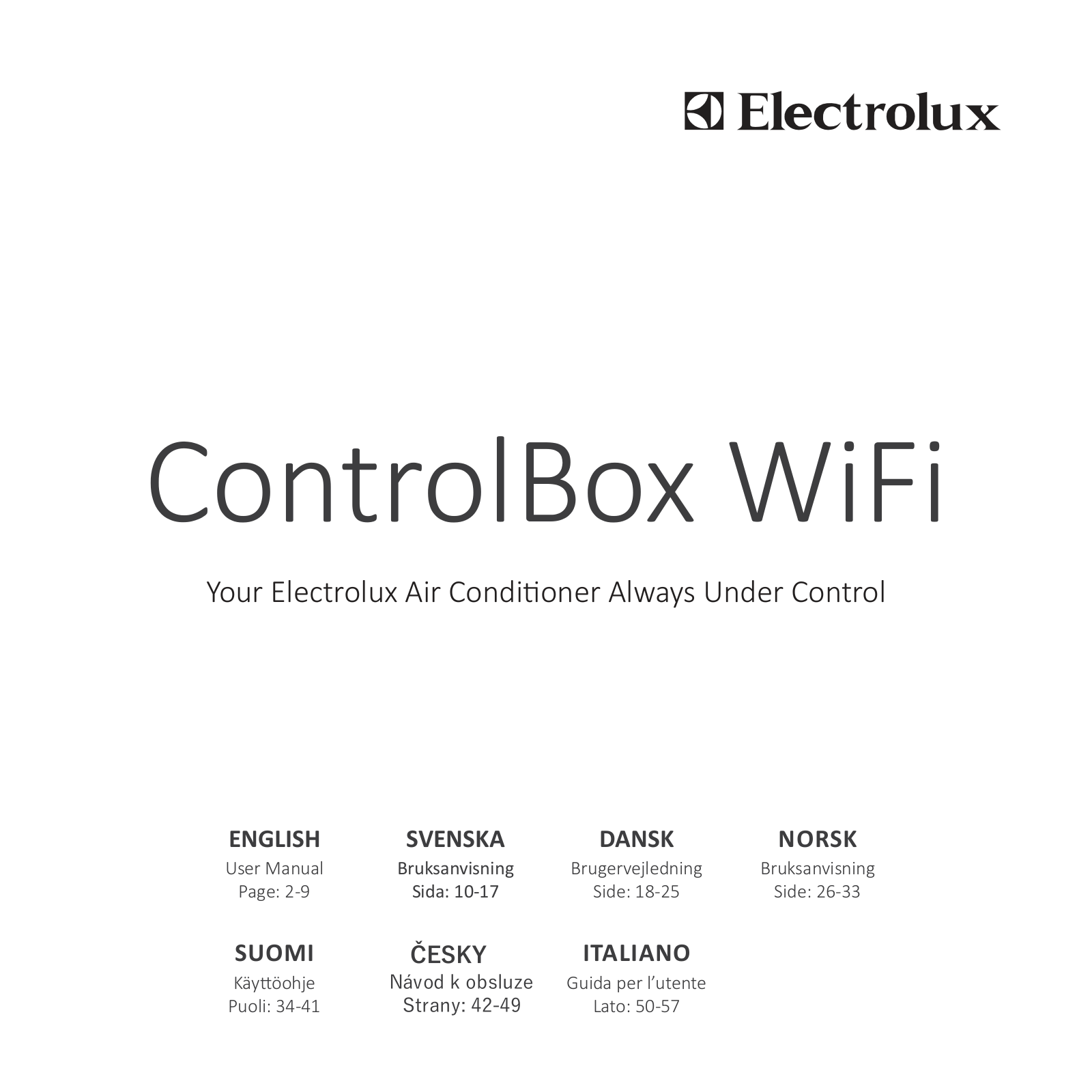 Electrolux CONTROL BOX Operating Instructions