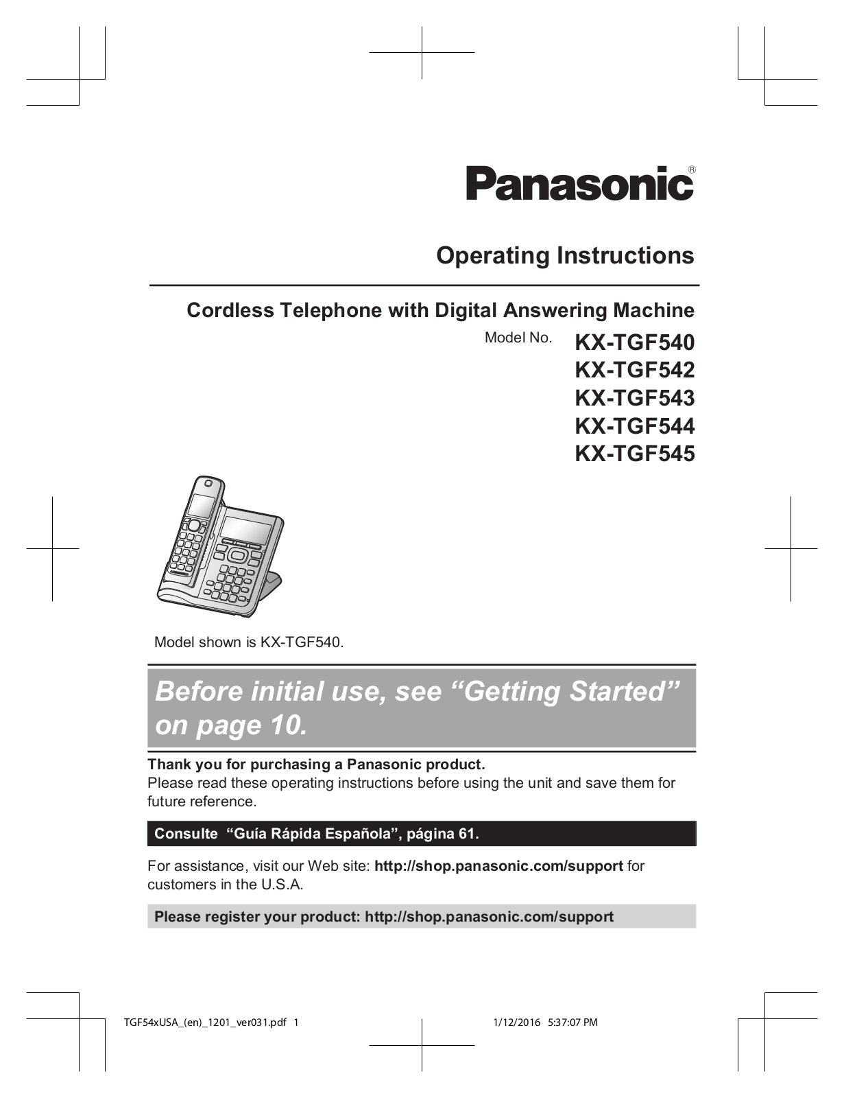 Panasonic kx-tgf540 Operation Manual