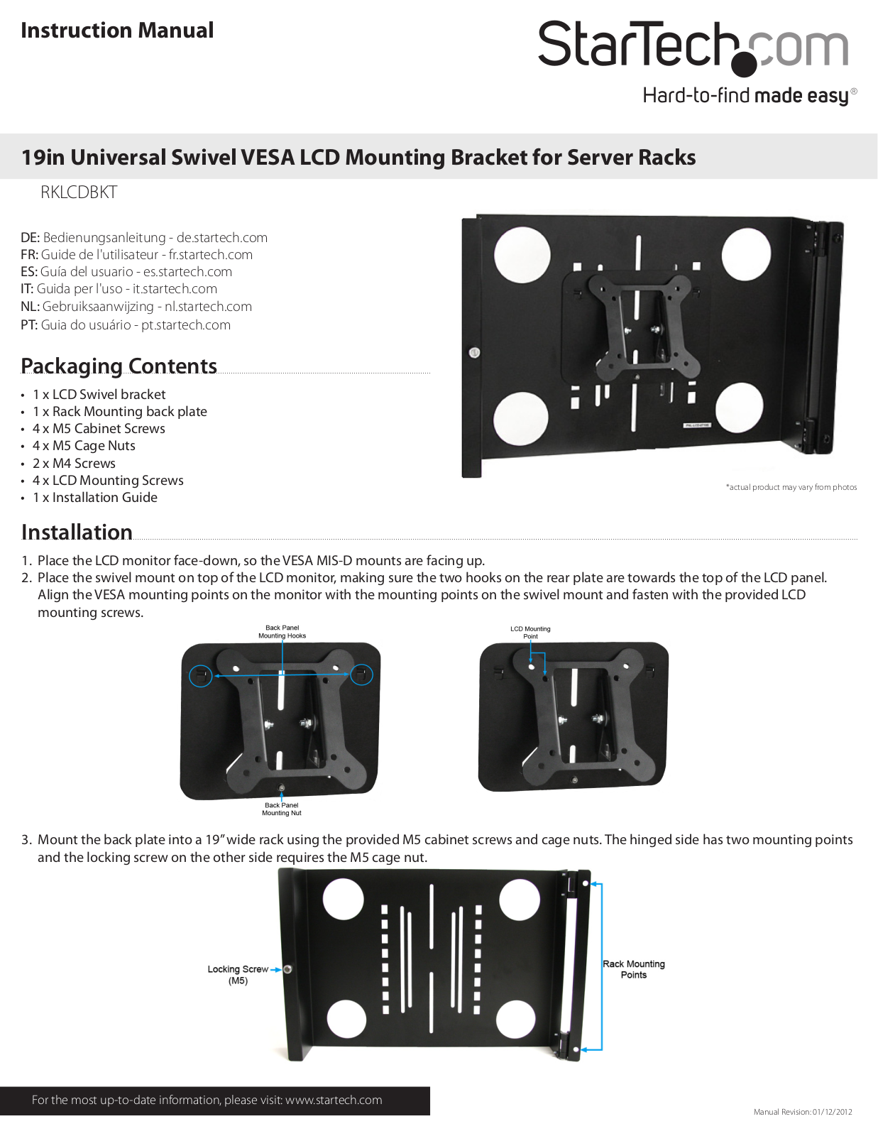 StarTech.com RKLCDBKT User Manual