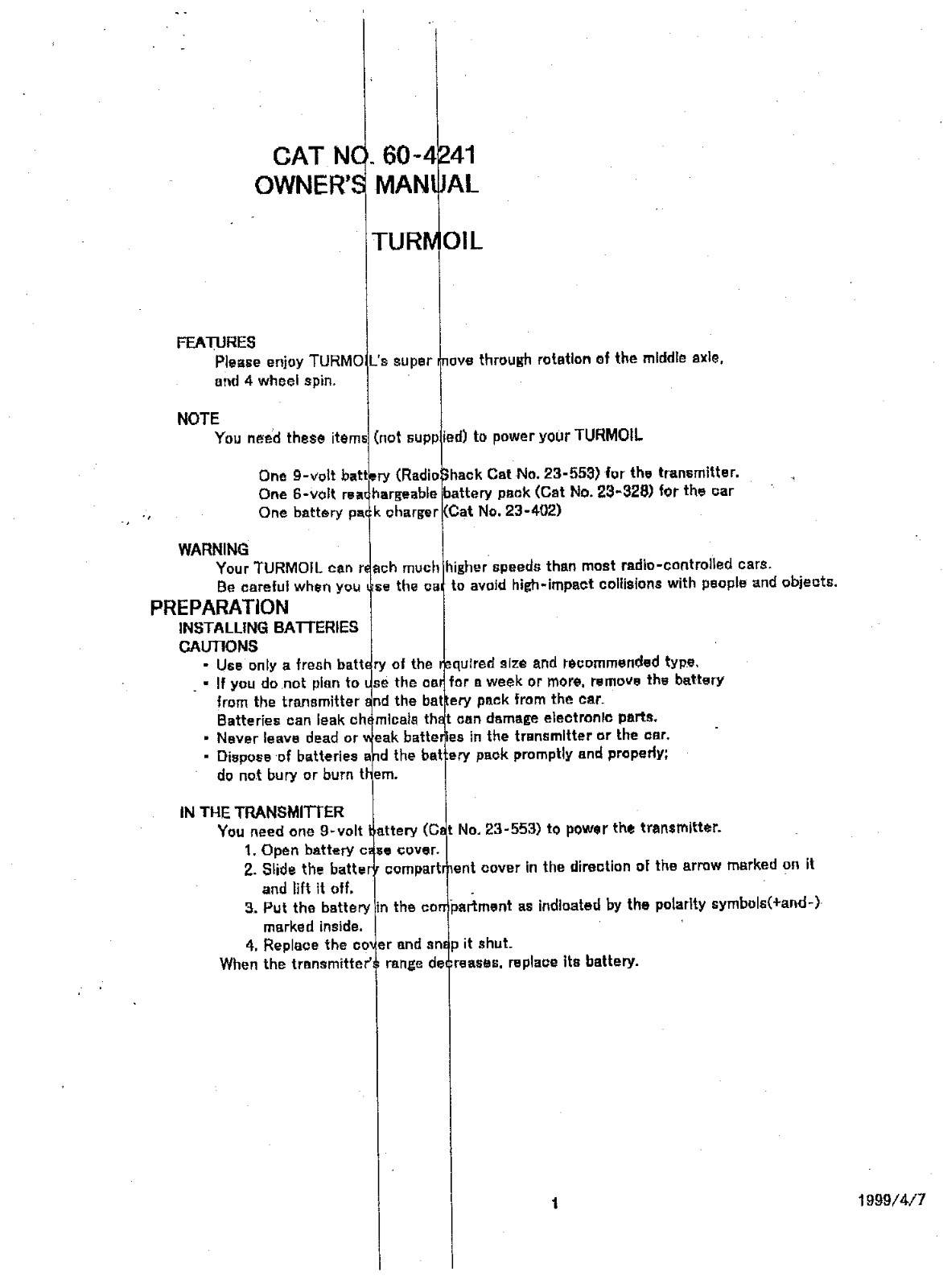 Radio Shack 6004226TX49 User Manual