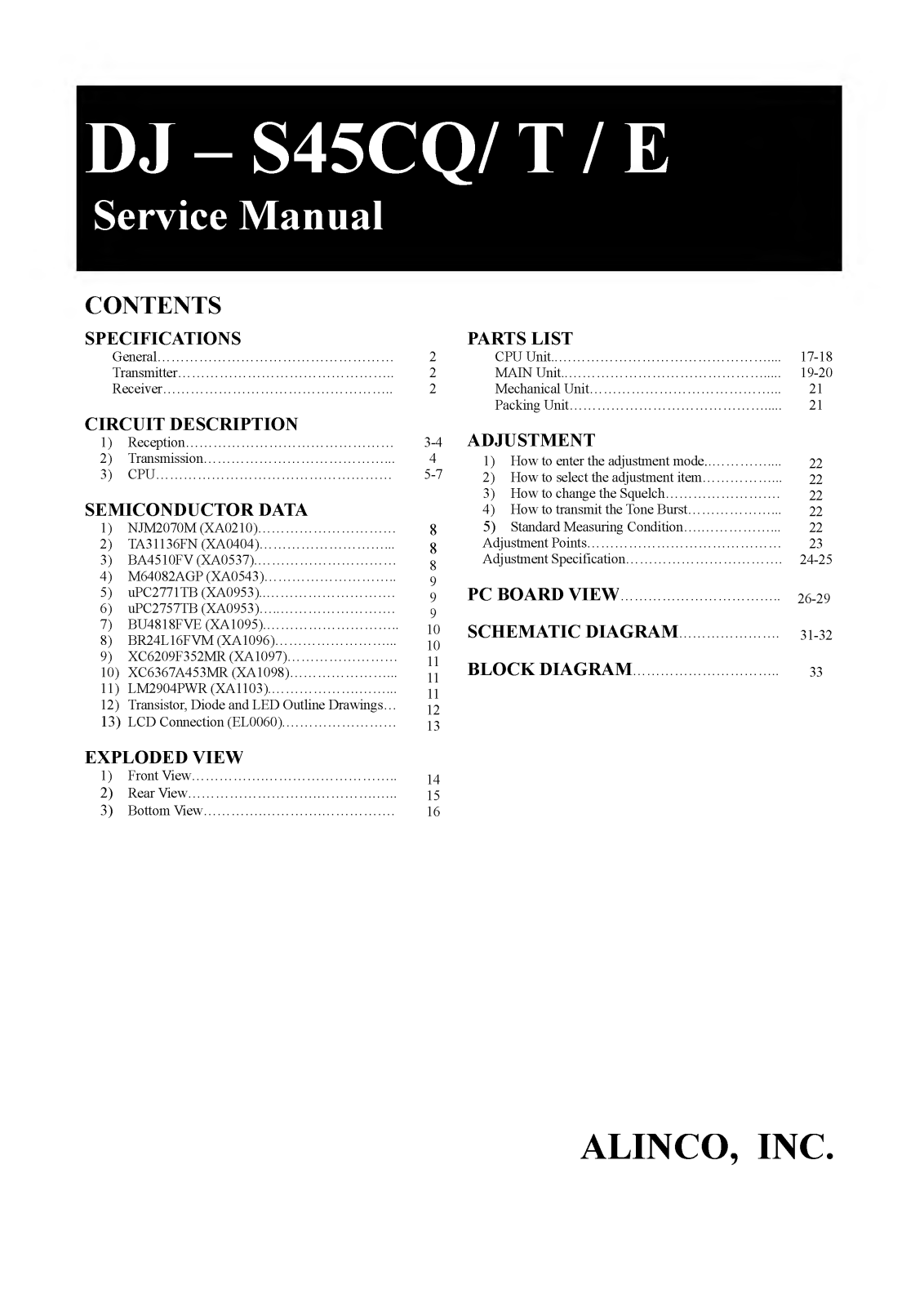 Alinco DJ - S45CT, DJ - S45CE, DJ - S45CQ Service Manual