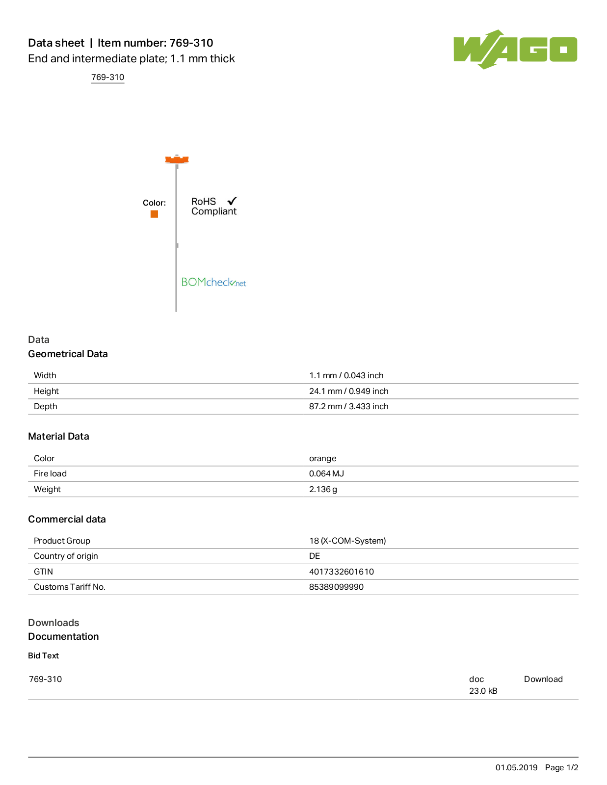 Wago 769-310 Data Sheet