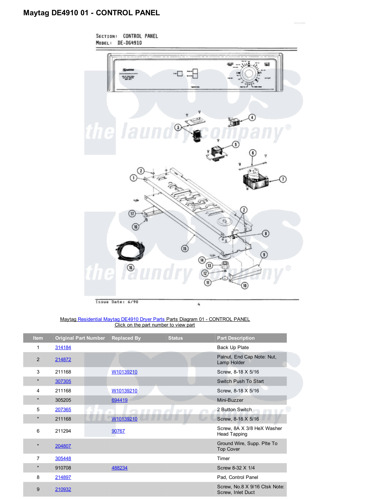 Maytag DE4910 Parts Diagram