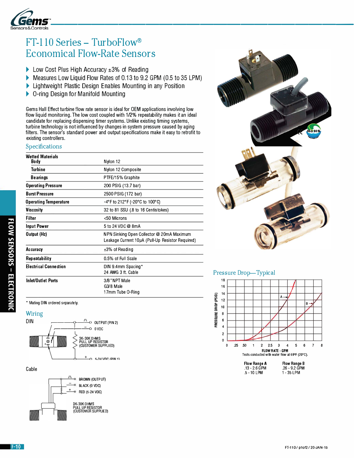 Gems Sensors & Controls FT-110 Series Catalog Page